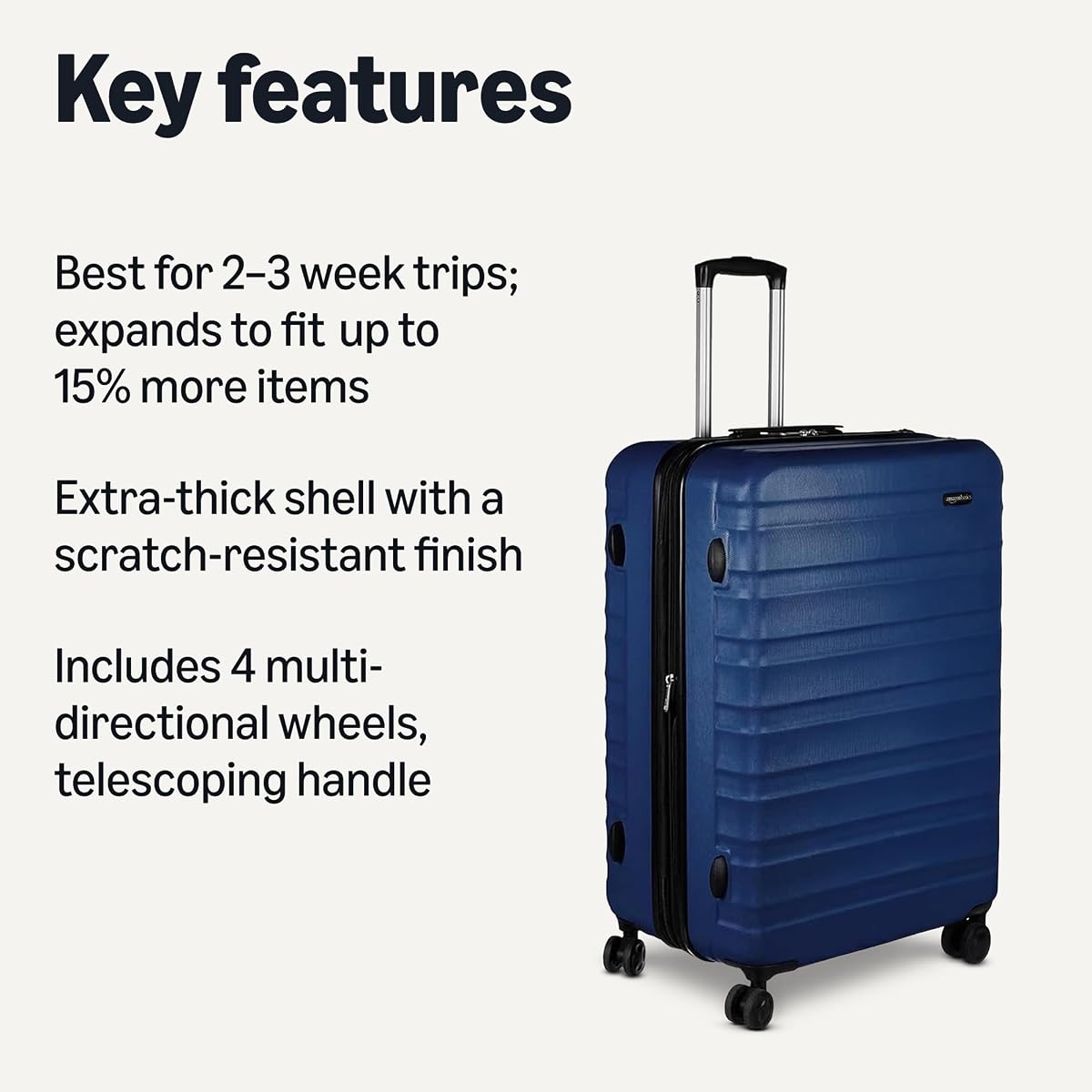 Amazon Basics 30" Hardside Large Checked Luggage with Multi-directional Wheels, Expandable for Up to 15% More Space, Scratch-Resistant Hardshell, Navy Blue Navy Blue Large Checked image 1