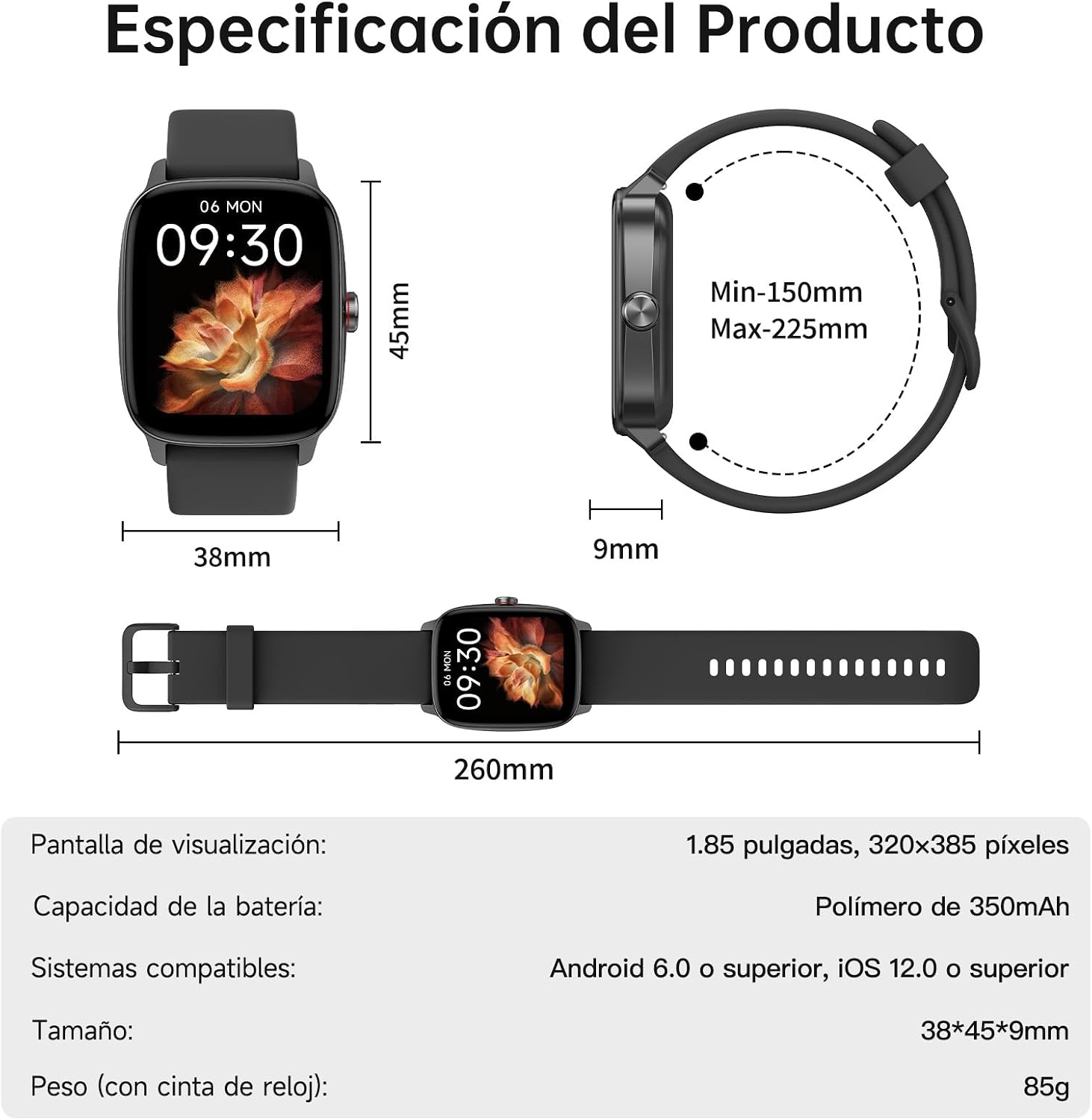 Reloj Inteligente Mujer Hombre con Llamadas Bluetooth y Voz AI, 1.85» Smartwatch con Whatsapp Notificación, Pulsómetro/SpO2/Sueño/Podómetro, 110+ Modos Deportivos, Impermeable IP68 para iOS/Android 10