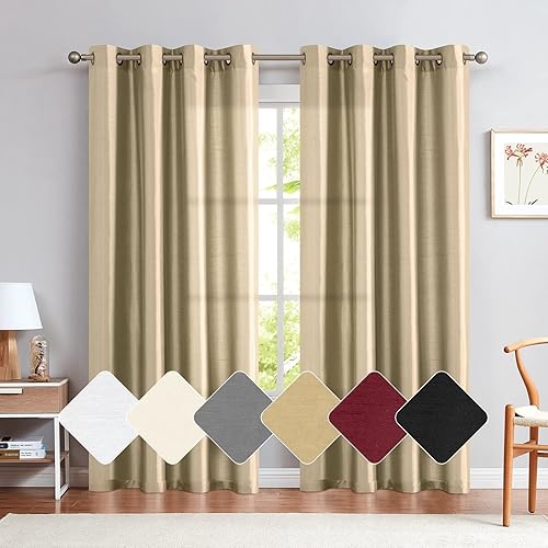 Vangao - Cortinas de seda sintética con ojales para dormitorio, parte superior Dupioni, reducción de la luz, cortinas de satén, cortinas de