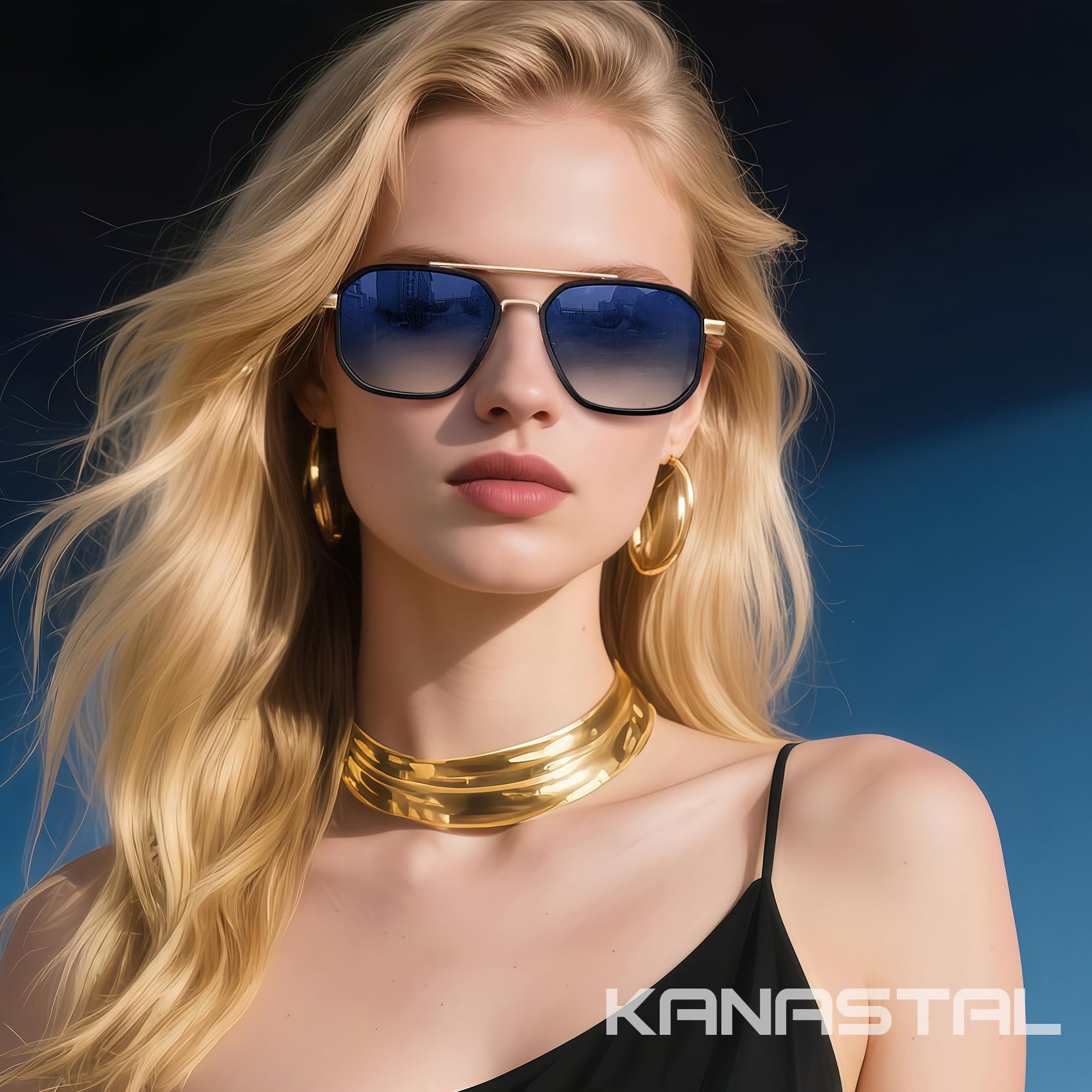 KANASTAL Lunettes de Soleil Homme Polarisées Mode Lunette de Soleil Femme Carrée UV400 Rétro Double Pont