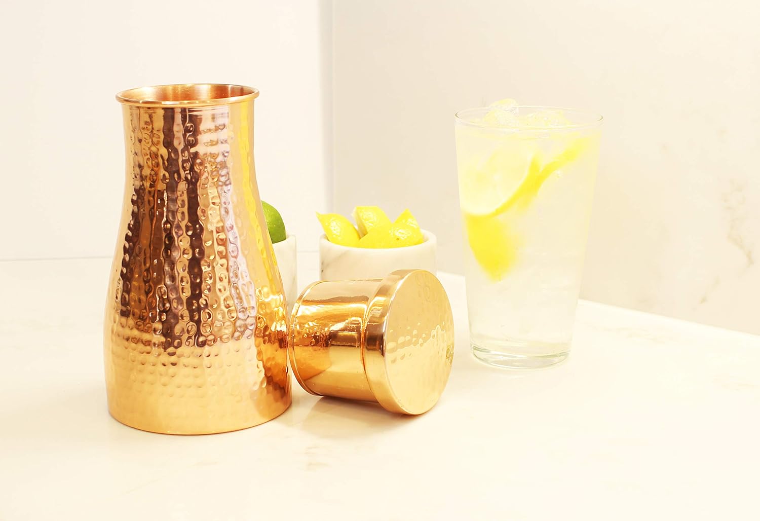 Handcrafted 100% Pure Copper Pitcher & Tumbler – Hammered Copper Pitcher with lid- Ayurveda – 1.0 liter/34oz - Image 2