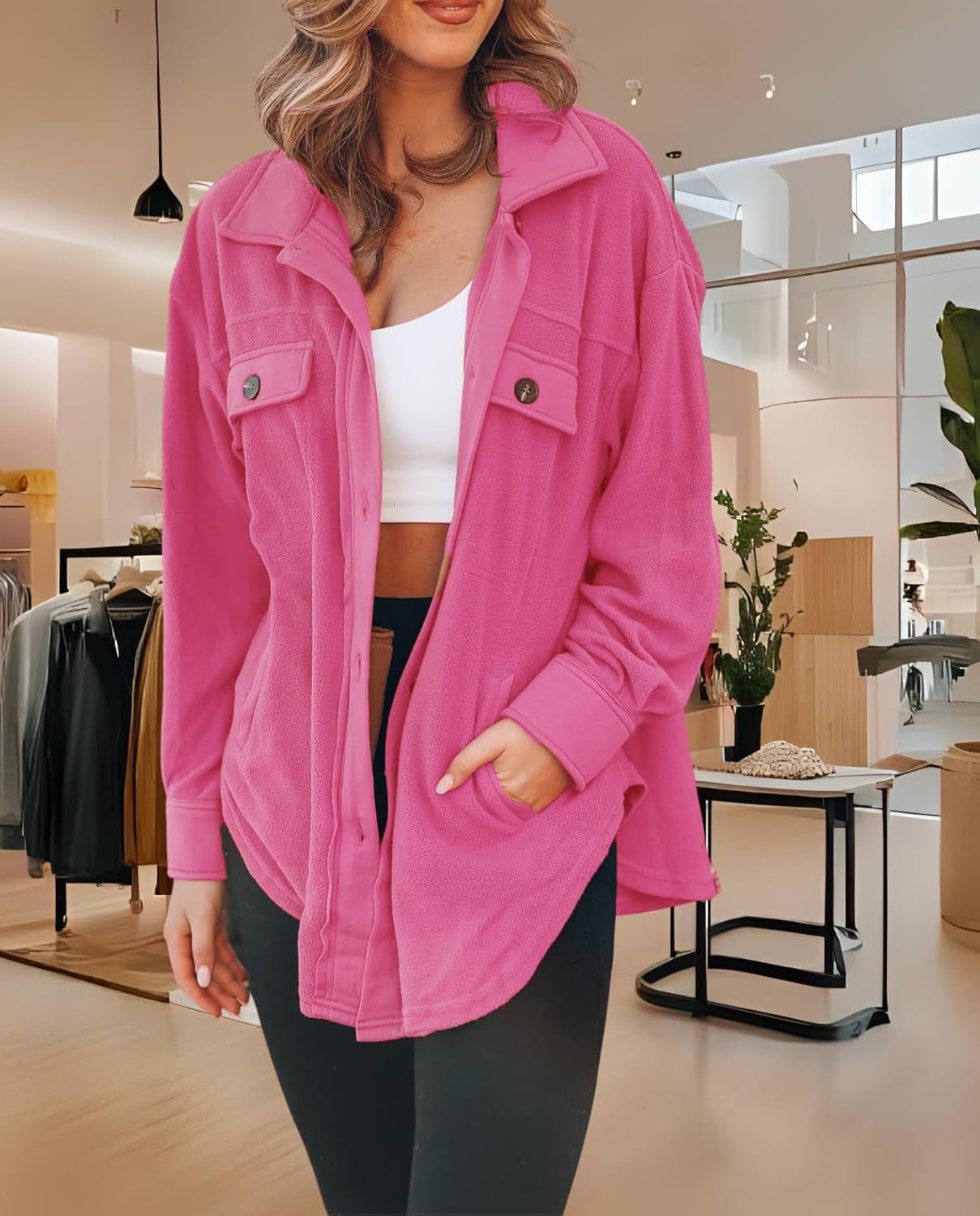 Women's Corduroy Shirt Jacket Long Sleeve Button Down Top with Lapel Collar Pockets Casual Wear for Vacation - Image 6