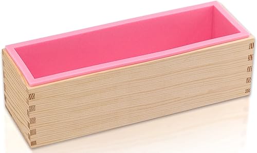 Molde de jabón rectangular de 42 oz, molde de jabón flexible de silicona con caja de madera para hacer jabón artesanal casero, herramienta DIY