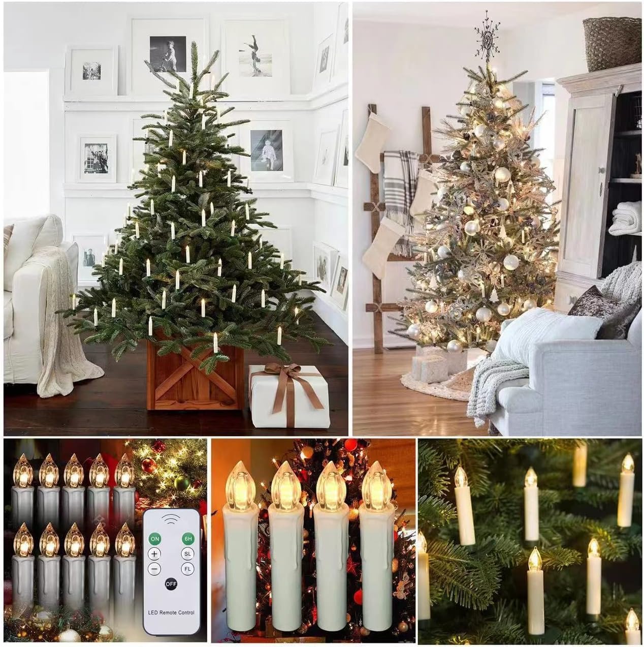 Christmas Trees flameless Candles, 30Pcs Led Flickering Lights Battery Operated Candlesticks with Remote Timer/Clips, Warm White Window Taper Candles for Home Wedding Halloween Birthday Decor