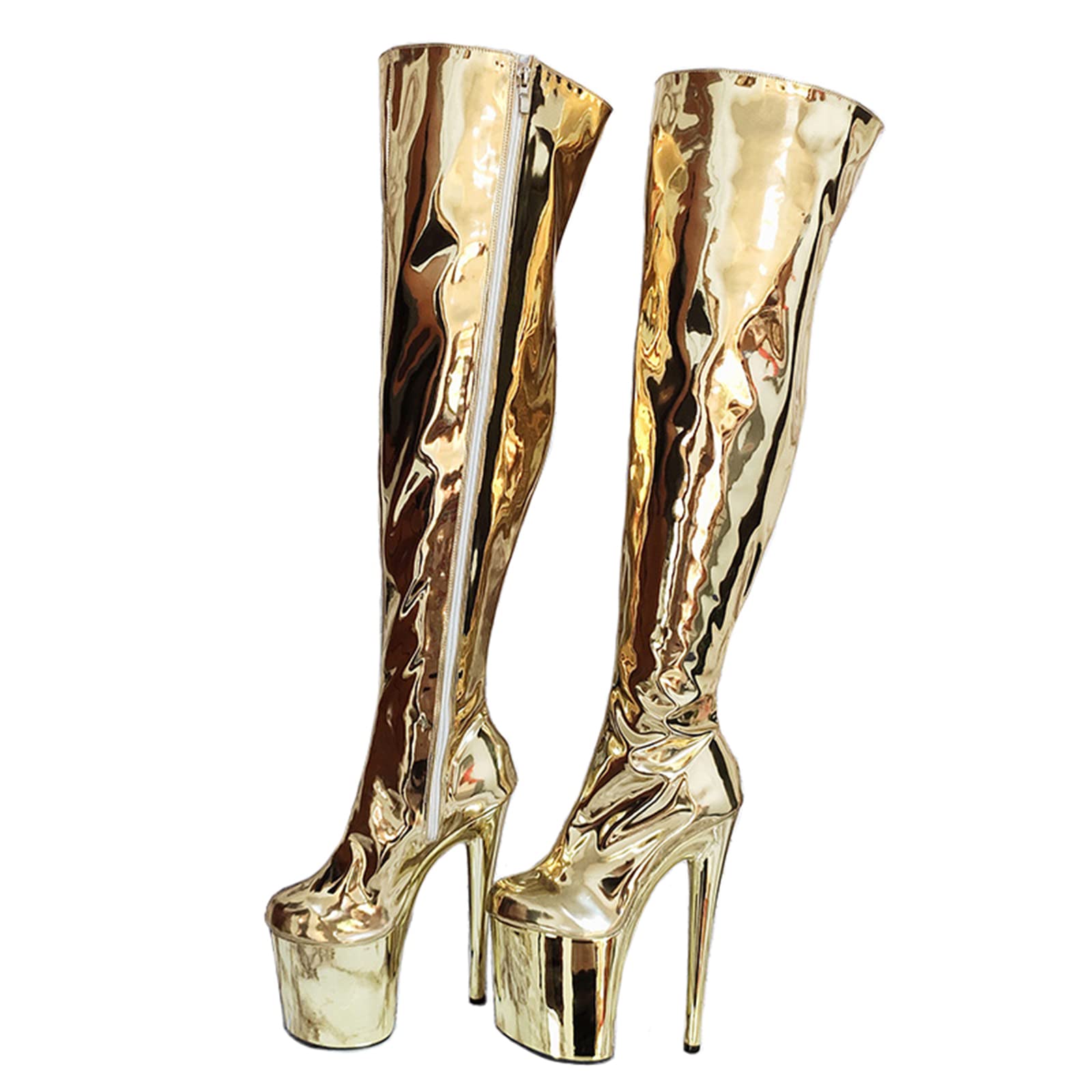 Stivali da Donna con Tacco Alto in Oro Scintillante Unisex da Uomo, Stivali Alti con Tacco a Spillo da 8 Pollici, Scarpe da spogliarellista Sexy Club Fetish Wear