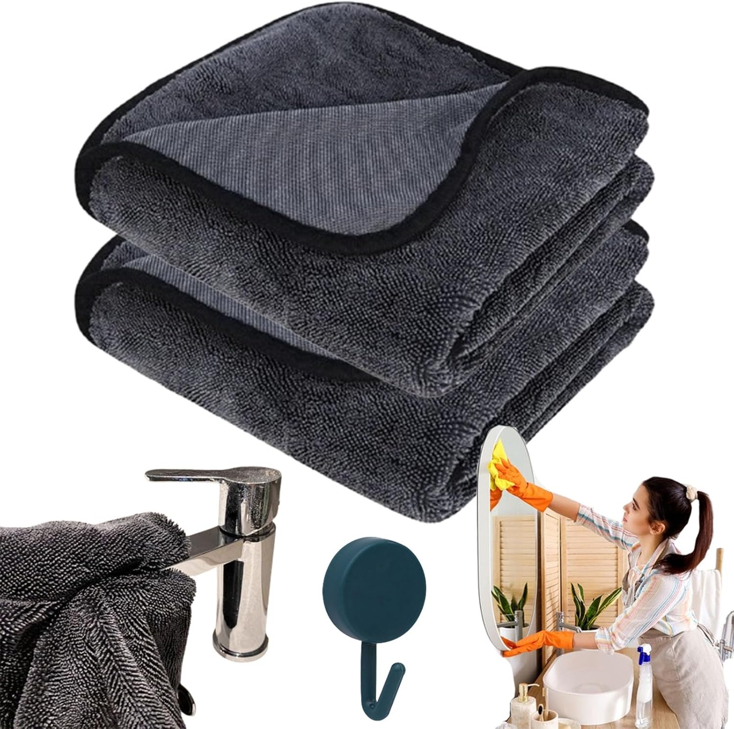 Bath XXL Drying Towel, Shiny Shower Cleaning Cloths, Shiny Drying Towel for Shower, Reusable Super Absorbent Microfiber Bath Towels for Bathroom (2PCS,XXL-15..74 * 23.62inch)