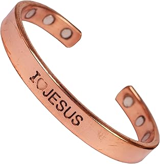 [Touchstone] タッチストーン インスピレーションを与える銅刻印入り磁気ブレスレット（女性用） - 親友/母/娘/姉妹へのパーソナライズジュエリーギフト - 調節可能なブレスレット、かわいいギフトボックス入り。I Love Jesus