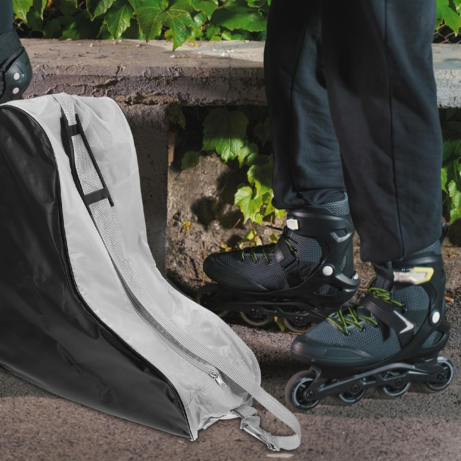 Inline Backpack Skate Bag Black Oxford Cloth Portable Carrying Case | Multi-layer Layout, Easy-clean Finish, Simple Look for Ice Skates and Roller Skates