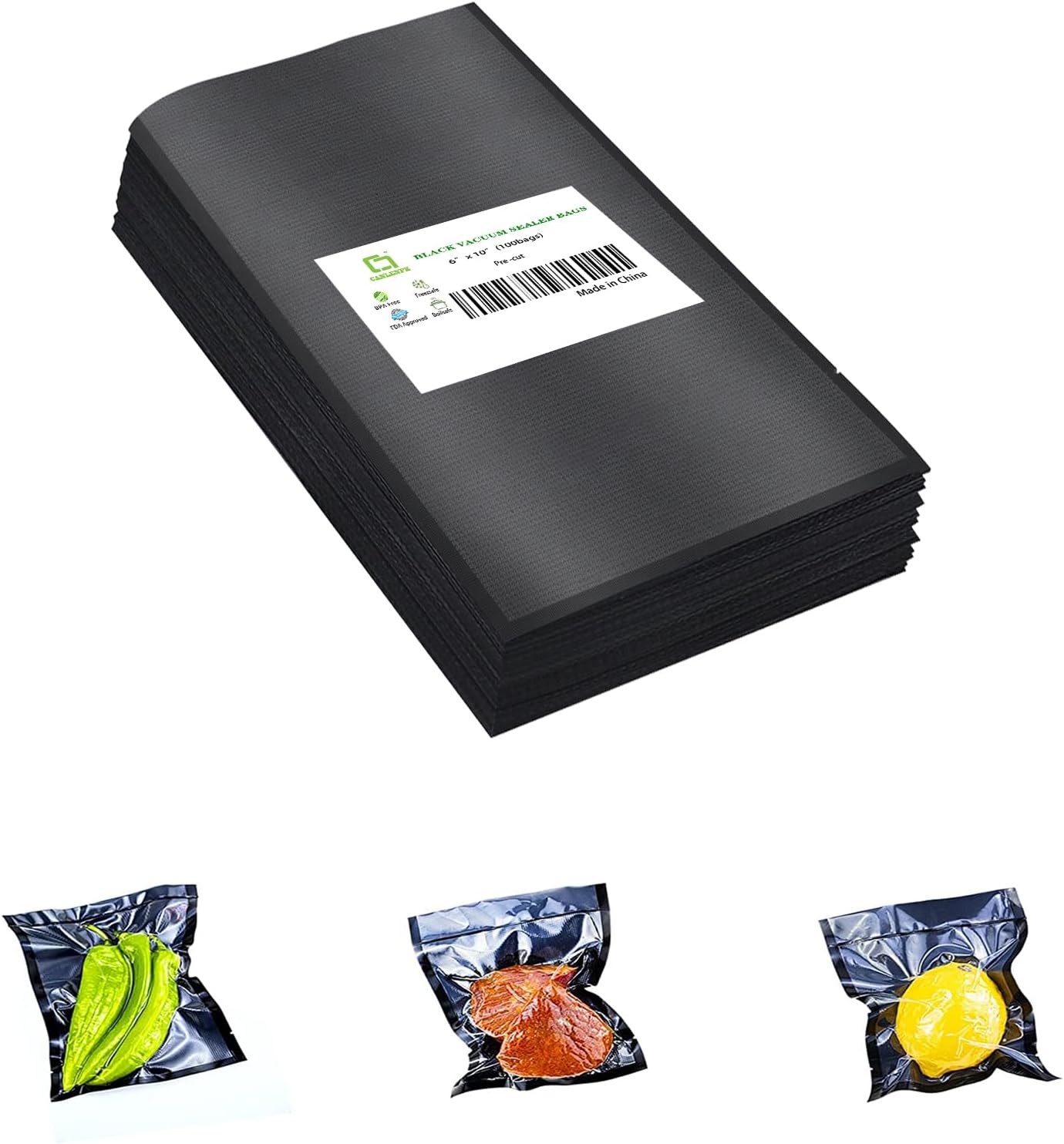 CANLENPK 6x10Inch/15x25cm Black Back and Clear Front Vacuum Sealer Bags,Food Storage Bag,Seal Meal Snack Fruit Nut,Boil Steam Heat Freeze,Commercial Grade Heavy Duty Sealable Bags (100PCS)