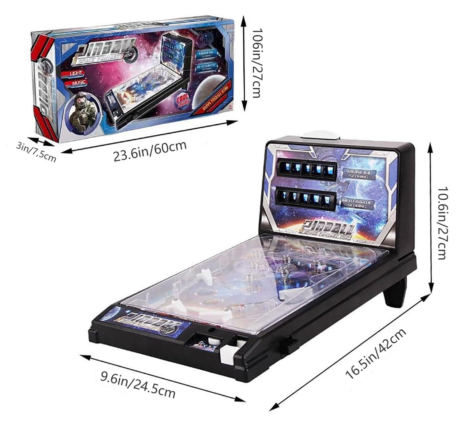 Tragbare Flipper-Maschine, LED-elektronisches Arcade-Spiel mit Sound, digitaler Anzeigetafel, Weltraum-Thema, Tischspaß für Kinder ab 5 Jahren