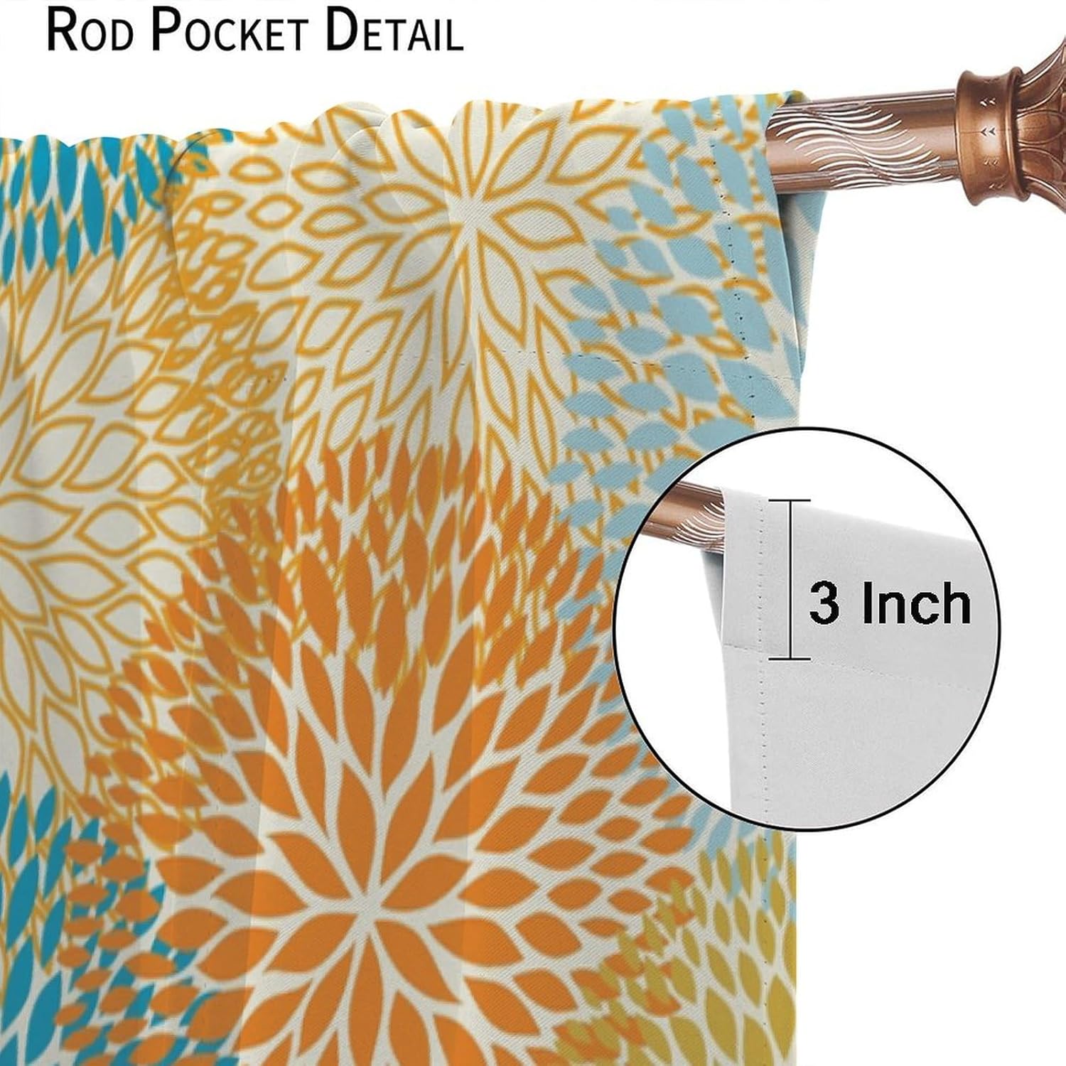 Yellow Blue Floral Curtains, Boho Dahlia Chrisanthemum Flowers Colorful Window Treatments for Living Room Bedroom Kitchen, Floral Seamless Pattern Drapes 2 Panel Sets,63x63 Inch Blackout