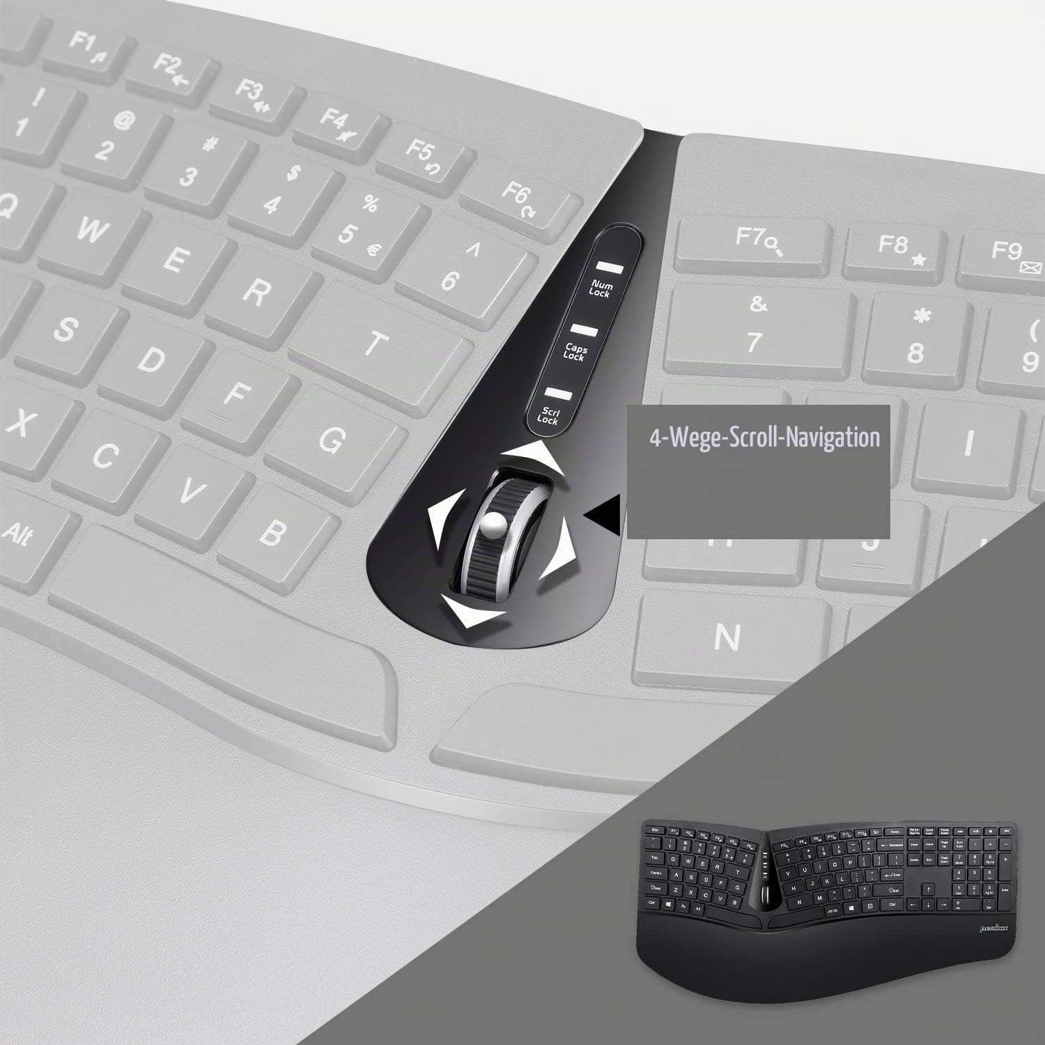 Perixx Periduo-605, Wireless Ergonomic Split Keyboard and Vertical Mouse Combo, Adjustable Palm Rest and Membrane Low Profile Keys, US English Layout