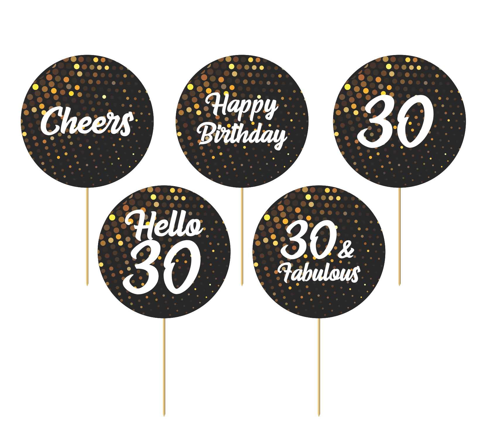 Printed cheers to 30 years cup cake topper (Pack of 50) -30 Anniversary/ Birthday Cake Topper Party Decoration (30th) -Happy 30th Birthday Cake Topper,Hello 30, Cheers to 30 Years,30 & Fabulous Party Decoration (30th)
