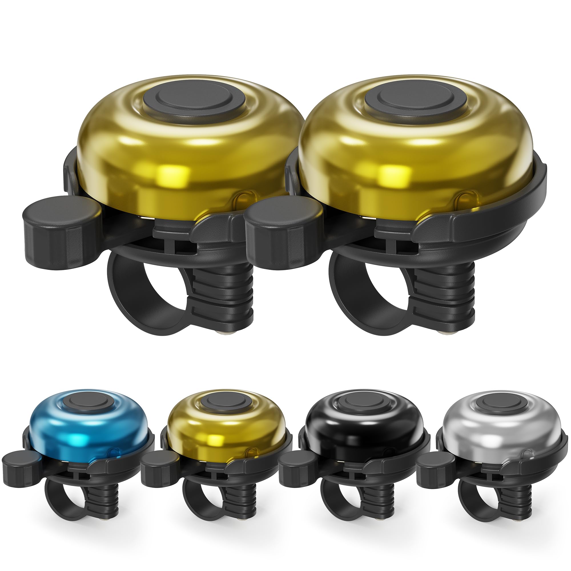 VARUN Bicycle Bell, Aluminium 100-120dB Bell, 2Pcs Waterproof Mini Bicycle Bell, 5 Colours, 23-25 MM Handlebar, Suitable for Mountain Bikes, Road Bikes, Scooters, Children's Bikes