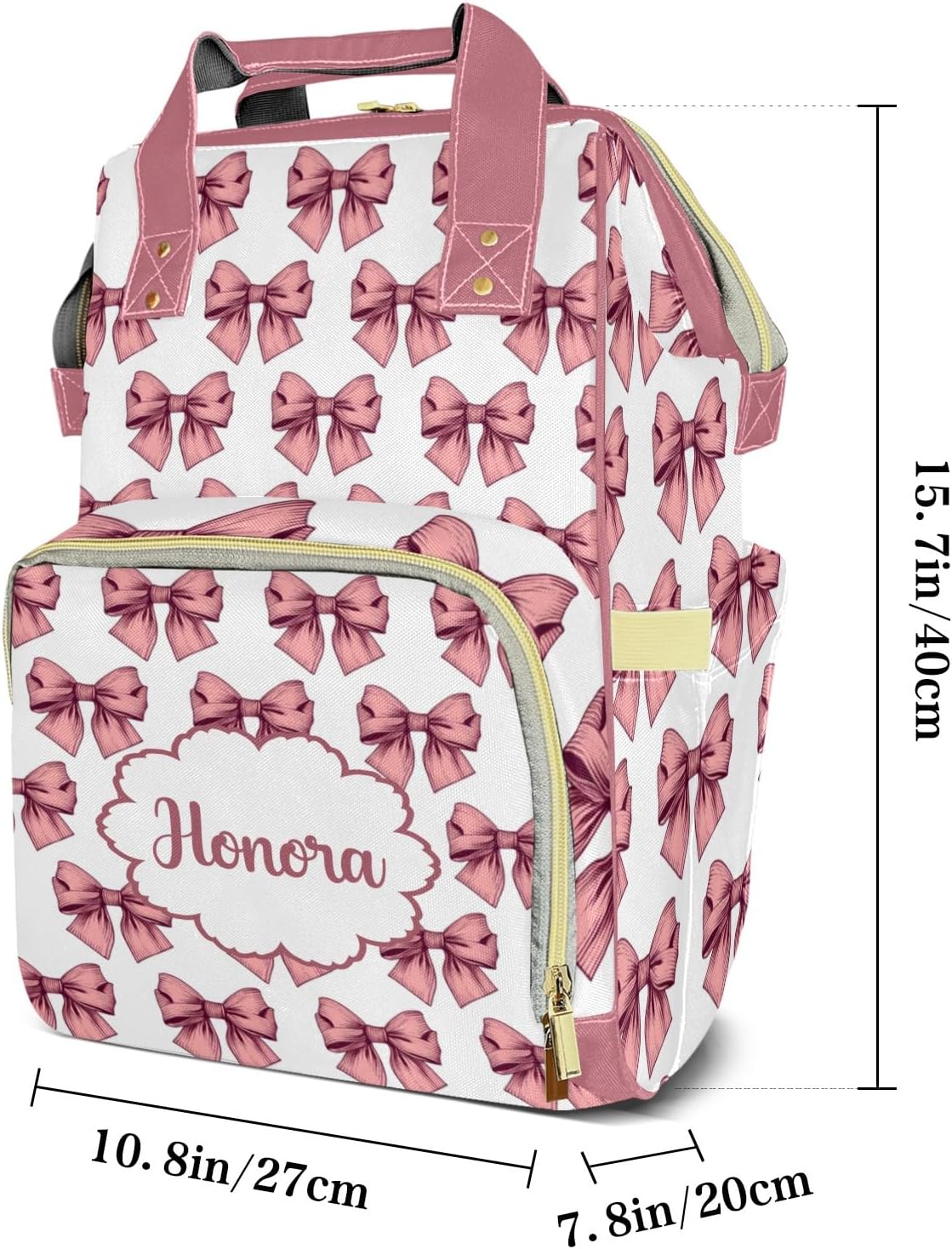 Personalized Pink Bows Custom Mom Bag with Name,Dad and Mom Diaper Backpack Waterproof Baby Shower for Boys Girls
