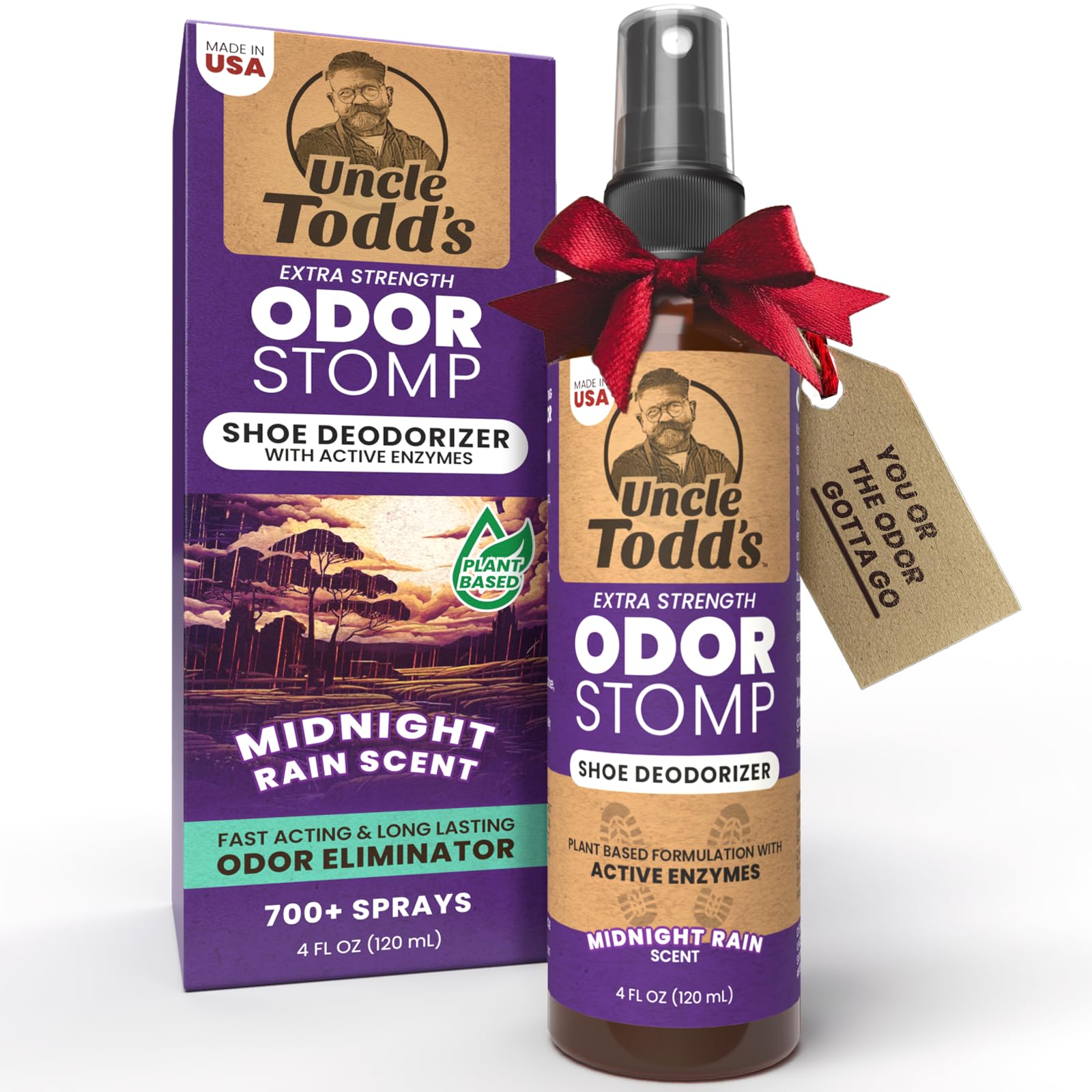 Uncle Todd's Shoe Deodorizer Spray - Proven & Powerful Enzyme Formula Spray for Shoe Odor Elimination in All Footwear (Midnight Rain)