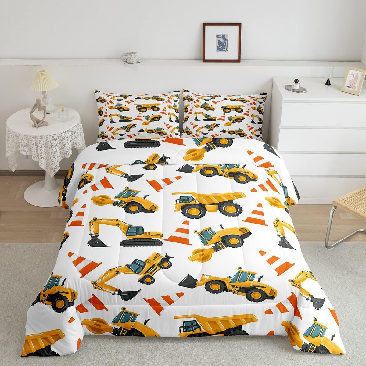 Construction Comforter Set for Kids Comforter Construction Vehicles Equipment Trucks