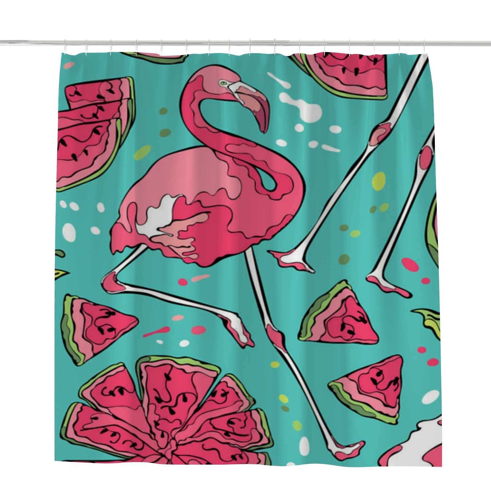 Rideau de douche en polyester flamant rose pastèque 168x183 cm