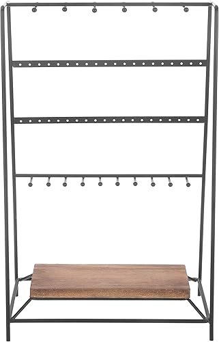 Miniatura 6 de Organizador de joyería de mesa de metal negro moderno con base de exhibición de maderacollares, pulseras, pendientes, soporte de almacenamiento