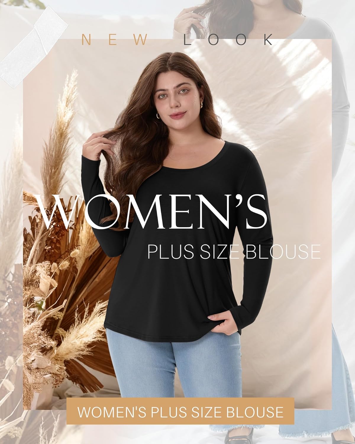 3 Pack Women's Plus Size Scoop Neck Long Sleeve Shirts, U Neck Loose Layer Tops Casual Soft Solid Basic Tees Blouses - Image 3