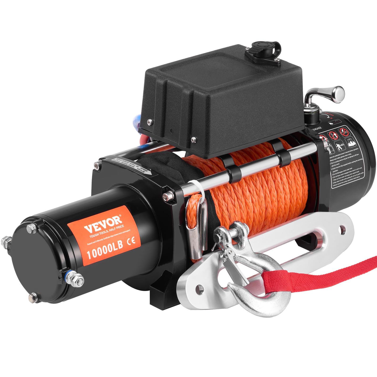 VEVOR Wciągarka elektryczna 4536 kg, 12 V DC, wciągarka do ciężarówki, z liną syntetyczną, Φ0,9 x 1981,2 cm, prowadnica kabla, bezprzewodowy pilot zdalnego sterowania, wodoszczelność IP55, do SUV-a