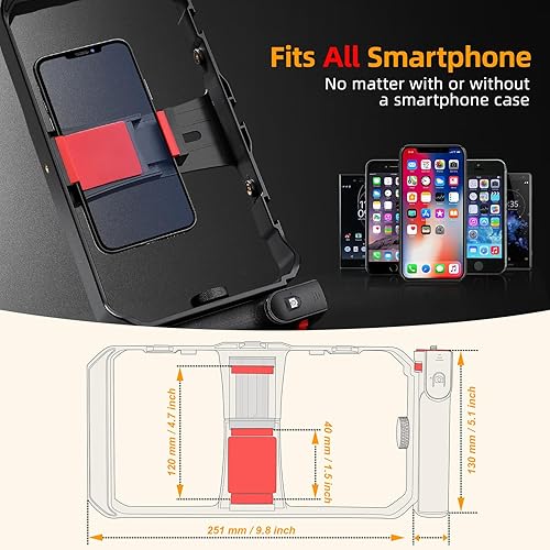 Miniatura 3 de Zeadio Kit universal de vlogging para teléfono inteligente con luz RGB y micrófono - Jaula estabilizadora para teléfono celular para iPhone/Android,