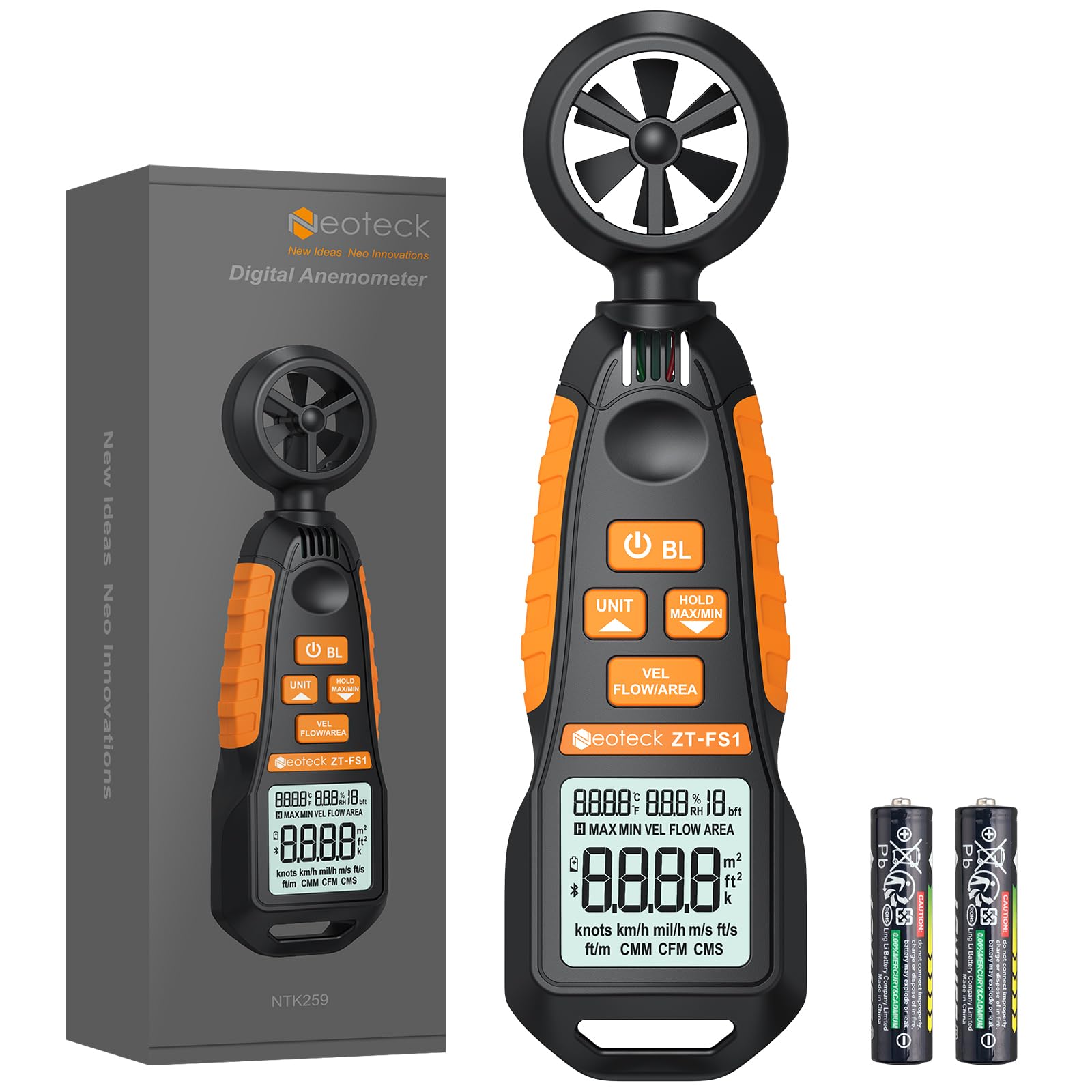 Anemometro Portátil Neoteck Medidor de Velocidad del Viento Digital con LCD Retroiluminación