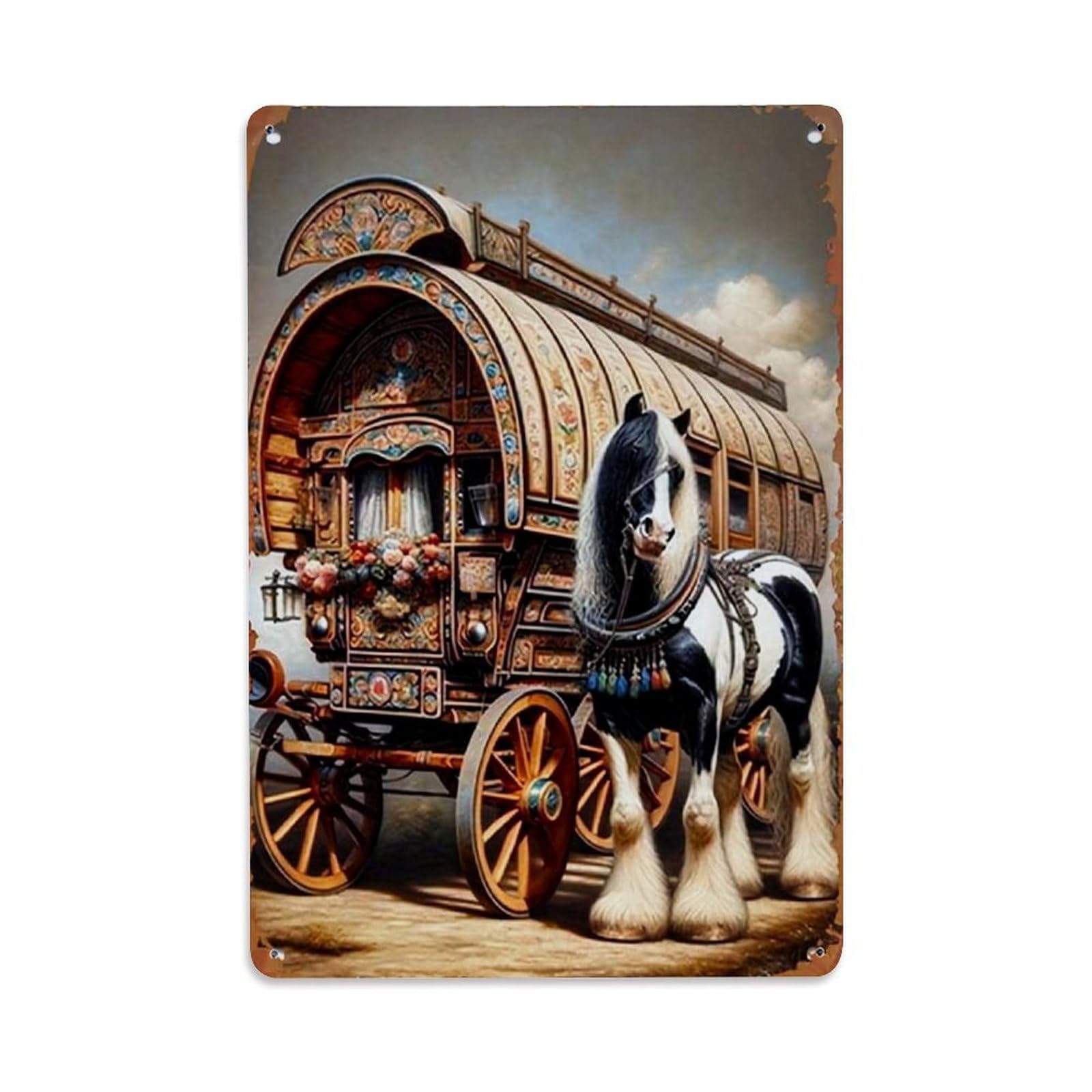 Vintage Carriage Horse Art Print Retro Metal Tin Sign, Vintage Decor Art Poster for Bar, Home, Man Cave, Kitchen, Laundry Room Gift 8x12Inch