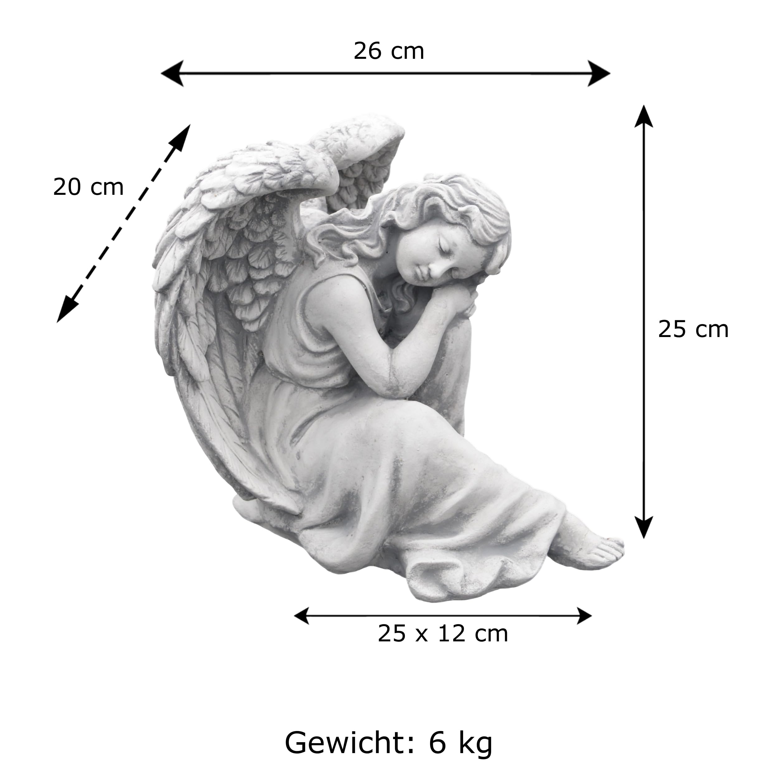 gartendekoparadies.de Schlafender Engel Steinfigur für Garten & Grab, frostfest & wetterfest, aus massivem Steinguss Weißbeton, Grabengel Figur als Grabdeko oder Gartendeko, 25 cm, grau