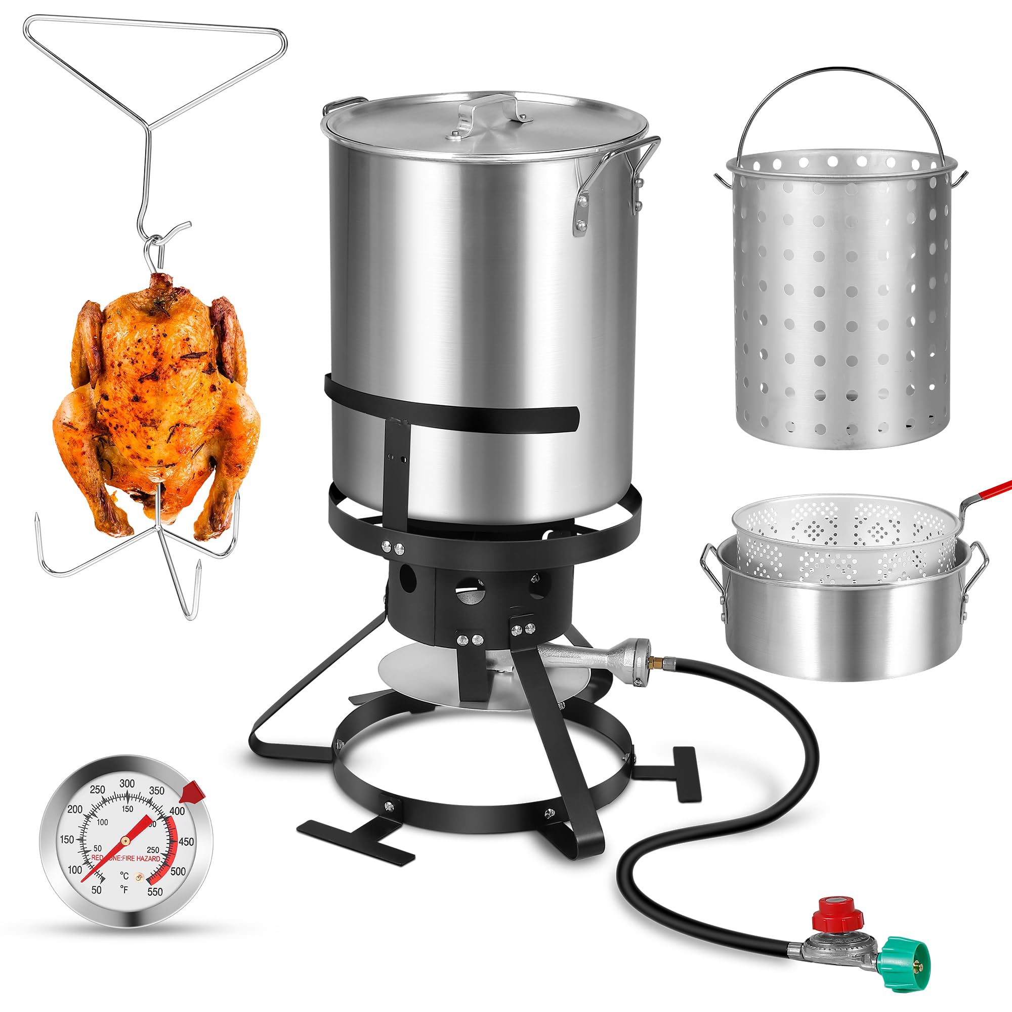 30QT Turkey Fryer &amp; 10QT Fish Fryer Kit, Turkey Fryer Pot with Baskets and 54,000 BTU Propane Burner Stove for Party/Courtyard/Outdoor