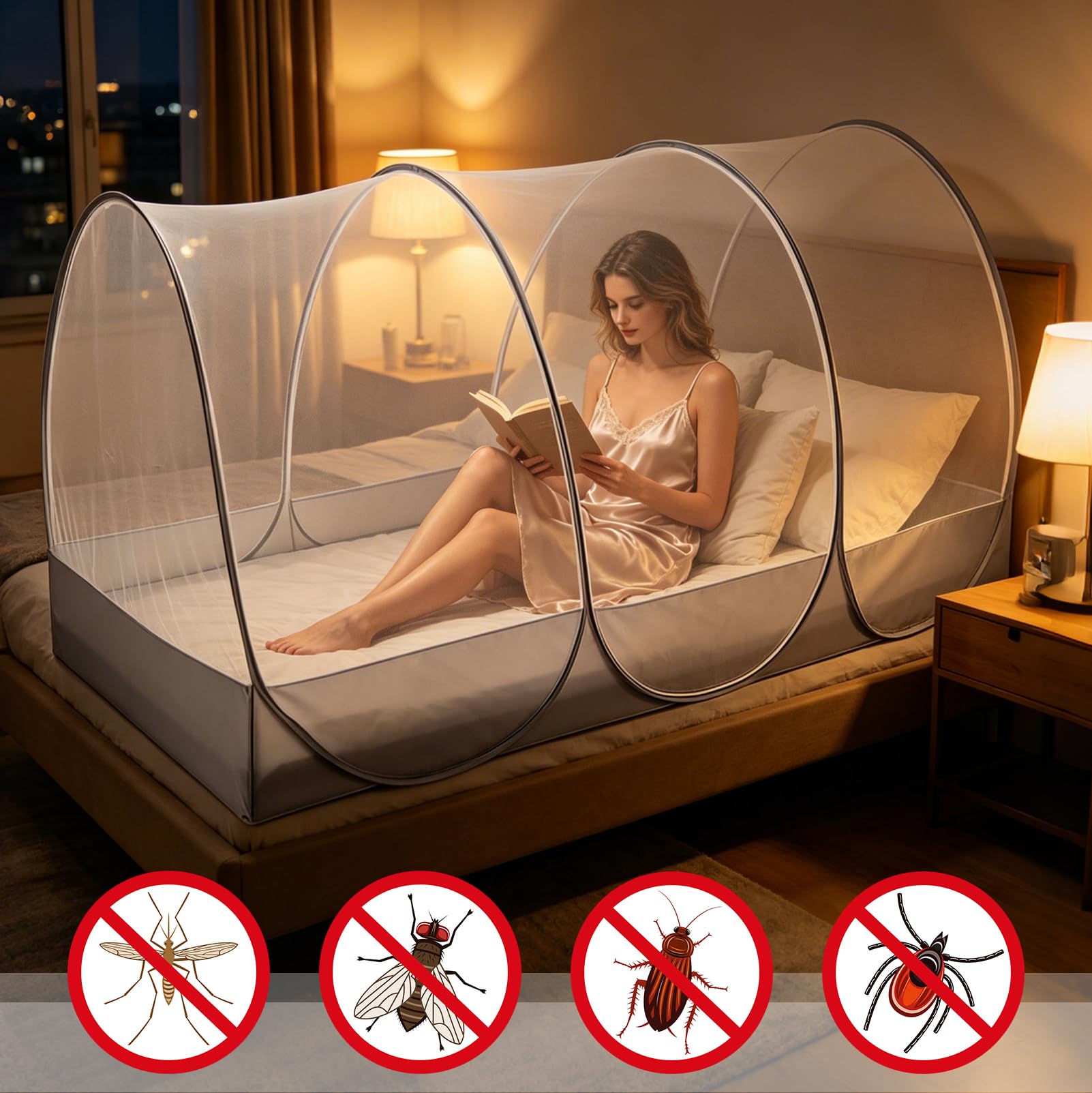 LIROPAU Moskitonetz Pop Up 190x90x90cm, Tragbares Campingzelt mit Reißverschluss für Zuhause, Reisen, Outdoor und Camping Geeignet, Einfache und Schnelle Installation