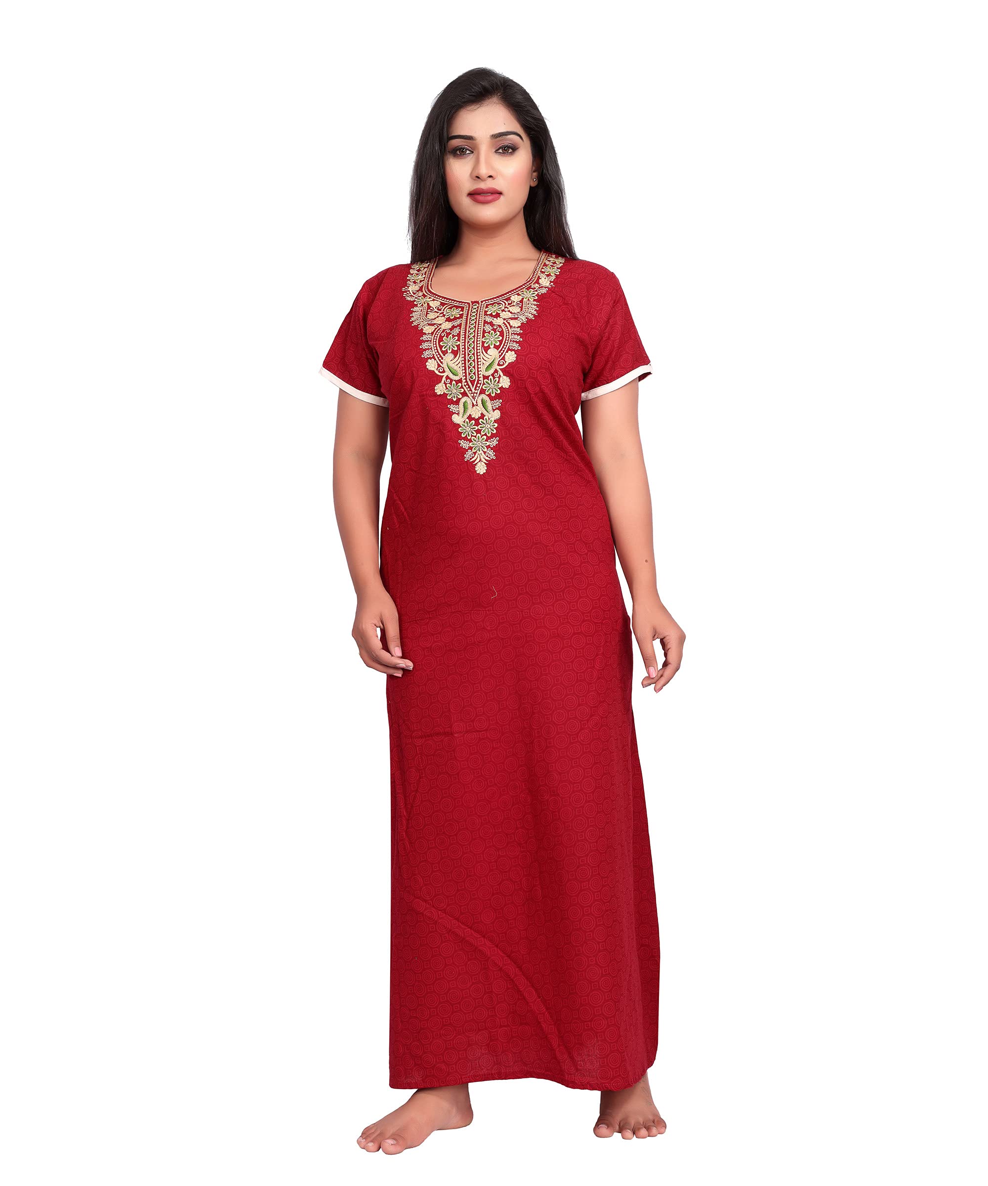 Women's Abstract 2 Embroidered Cotton Nighty (Free Size)