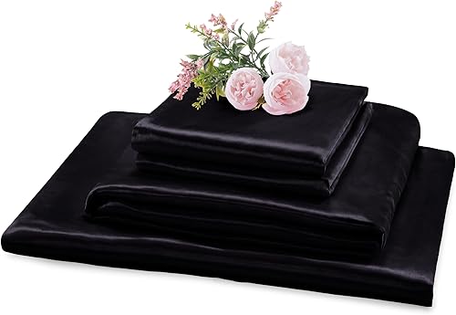 Miniatura 5 de Heywaller Juego de sábanas de satén de 4 piezas tamaño Queen, sábanas de satén gris plateado, sedosas y lujosas, juego de cama suave de bolsillo