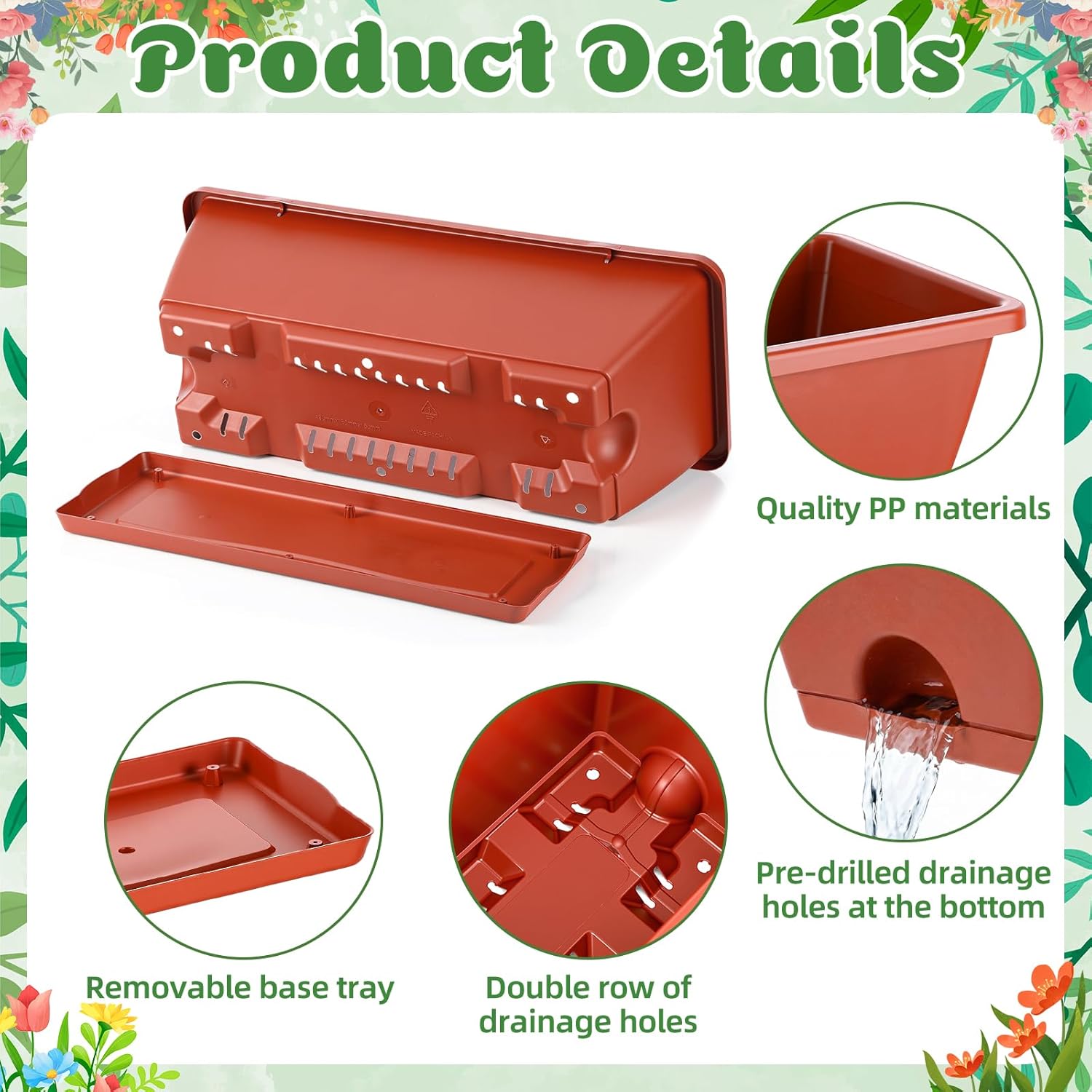 18 Pack Window Box Planter 17 Inches Rectangular Vegetable Flower Planters with Drainage Holes and Saucers Plastic Flower Pots Coloful Herb Planter for Indoor Outdoor Patio Garden Home Decor