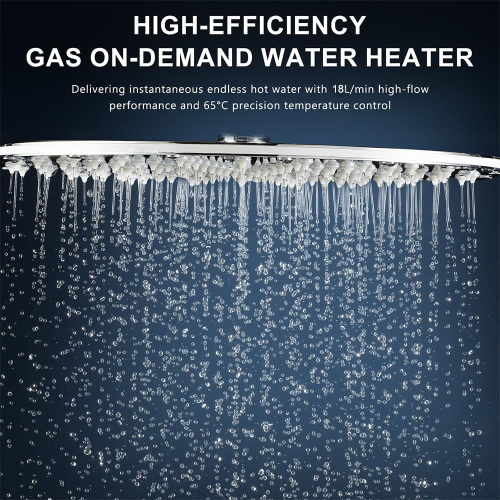 Fulgutonit 18L Calentador de Agua a Gas,36 kW Calentador de Agua Butano y Propano con Ducha y Pantalla Digital,Presión de Agua de Arranque 0.25 Bar,para Pisos,Chalets, Caravanas