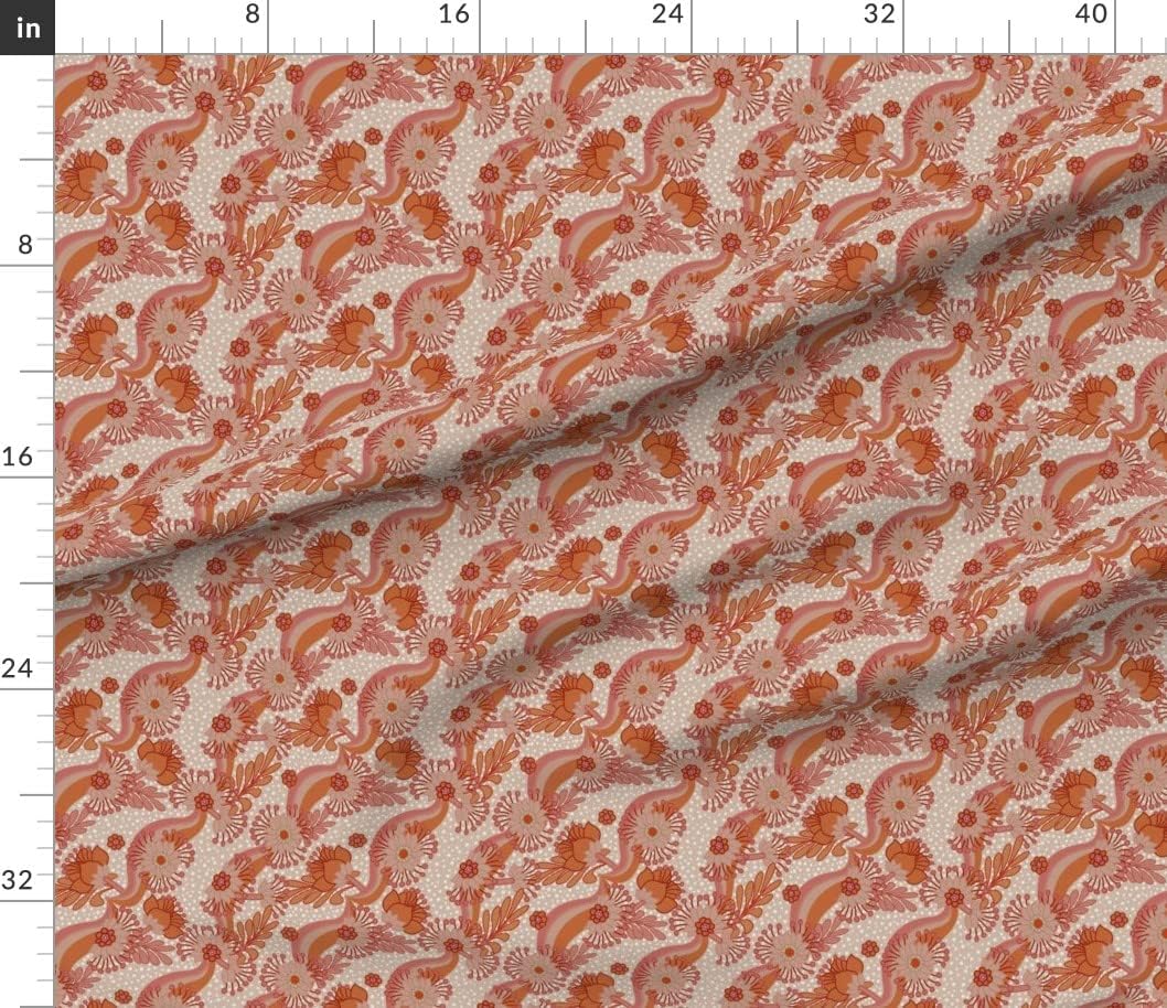 Spoonflower Fabric - Vintage Flowers Orange On Sand Psychedelic 1960S Flower Power Printed on Cotton Poplin Fabric by The Yard - Sewing Shirting Quilting Dresses Apparel Crafts