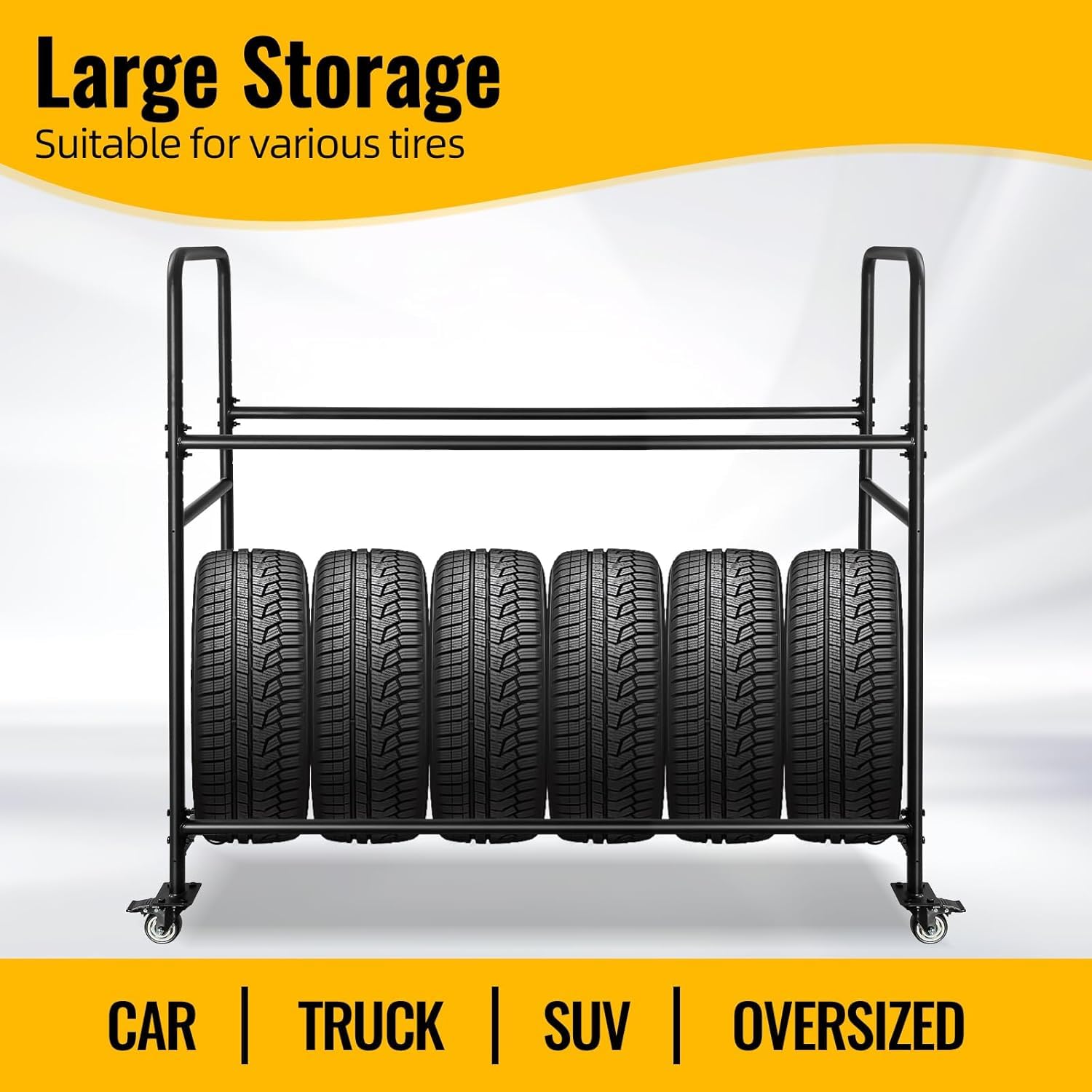 Porta Pneumatici Regolabile su Ruote 60 X 59 X 21 - Robusto Contenitore in Metallo per Pneumatici E Legna da Ardere - Ideale per Garage E Uso Esterno - Organizzatore Salvaspazio