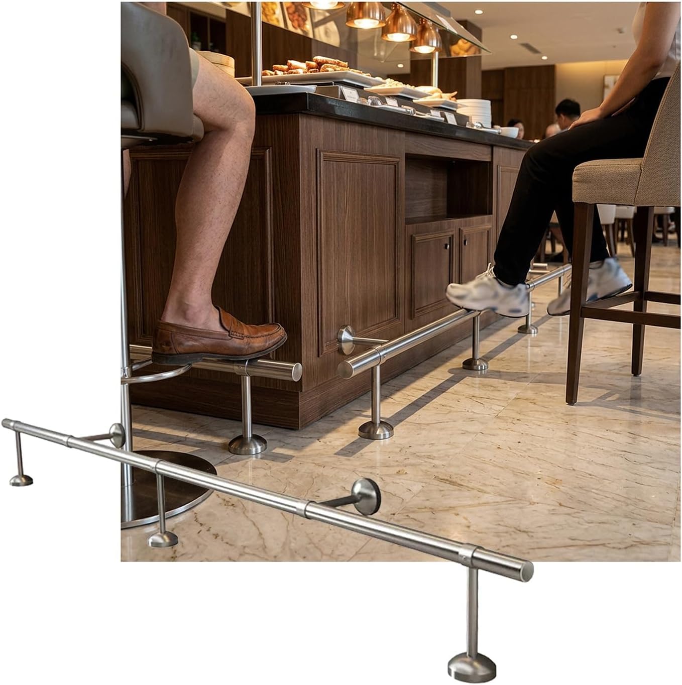 Epano Silver Lxxw Bar Foot Rail Indoor Bar Foot Rail Kit，Stainless Steel Bars Feet Rails Brackets，For Restaurant Kitchen Cafe Library(,1.0M/3.28Ft)