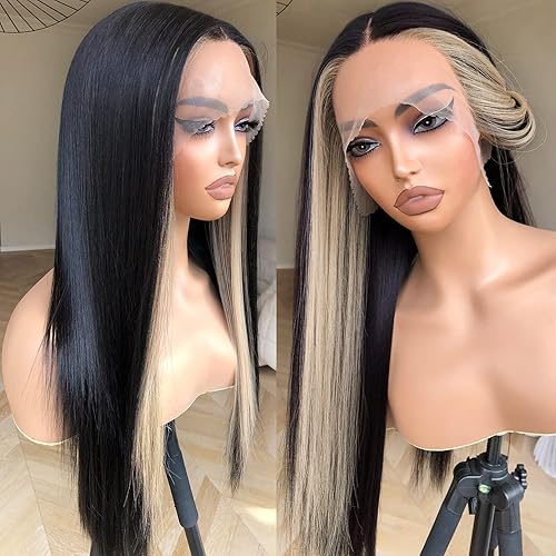 Miniatura 3 de Peluca de encaje frontal con raya Skunk predepilada, lista para usar, HD sin pegamento 13x5x1, pelucas sintéticas de encaje frontal para mujer,