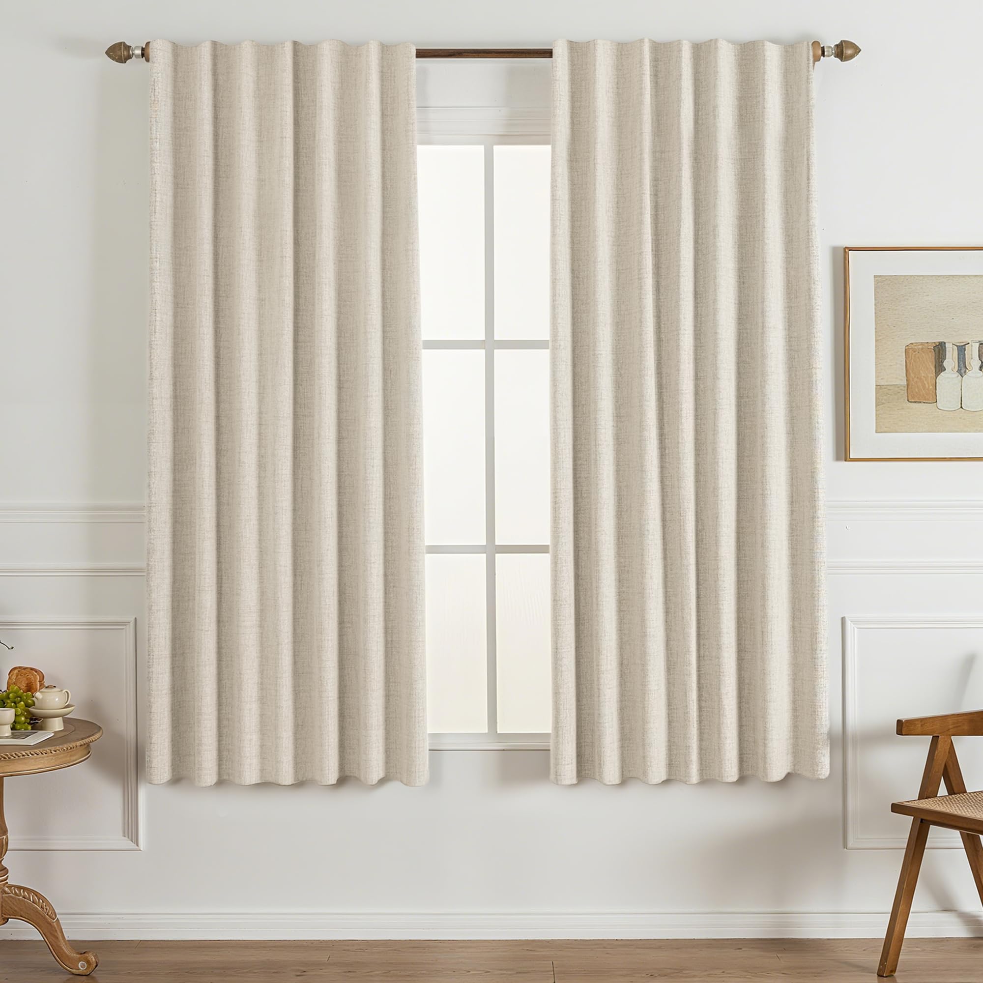 Gleantdeco Blackout Curtains 72 Inch 2 Panels - 100% Light Blocking Thermal Insulated Noise Reducing, Linen Blend Hooked Pleat, Boho Farmhouse Style Drapes for Bedroom Living Room Cream — image 1