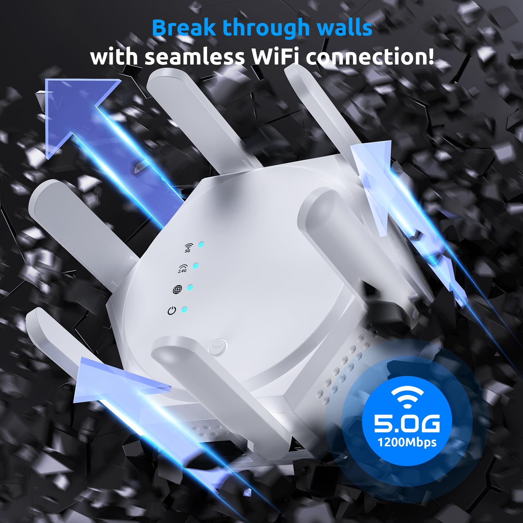 12880 Sq.Ft WiFi Extender Signal Booster, 1200Mbps Dual Band 5GHz/2.4GHz WiFi Repeater Support 60 Device,WiFi Repeater for Apartment Basement Office House (Gloss White) — view 6