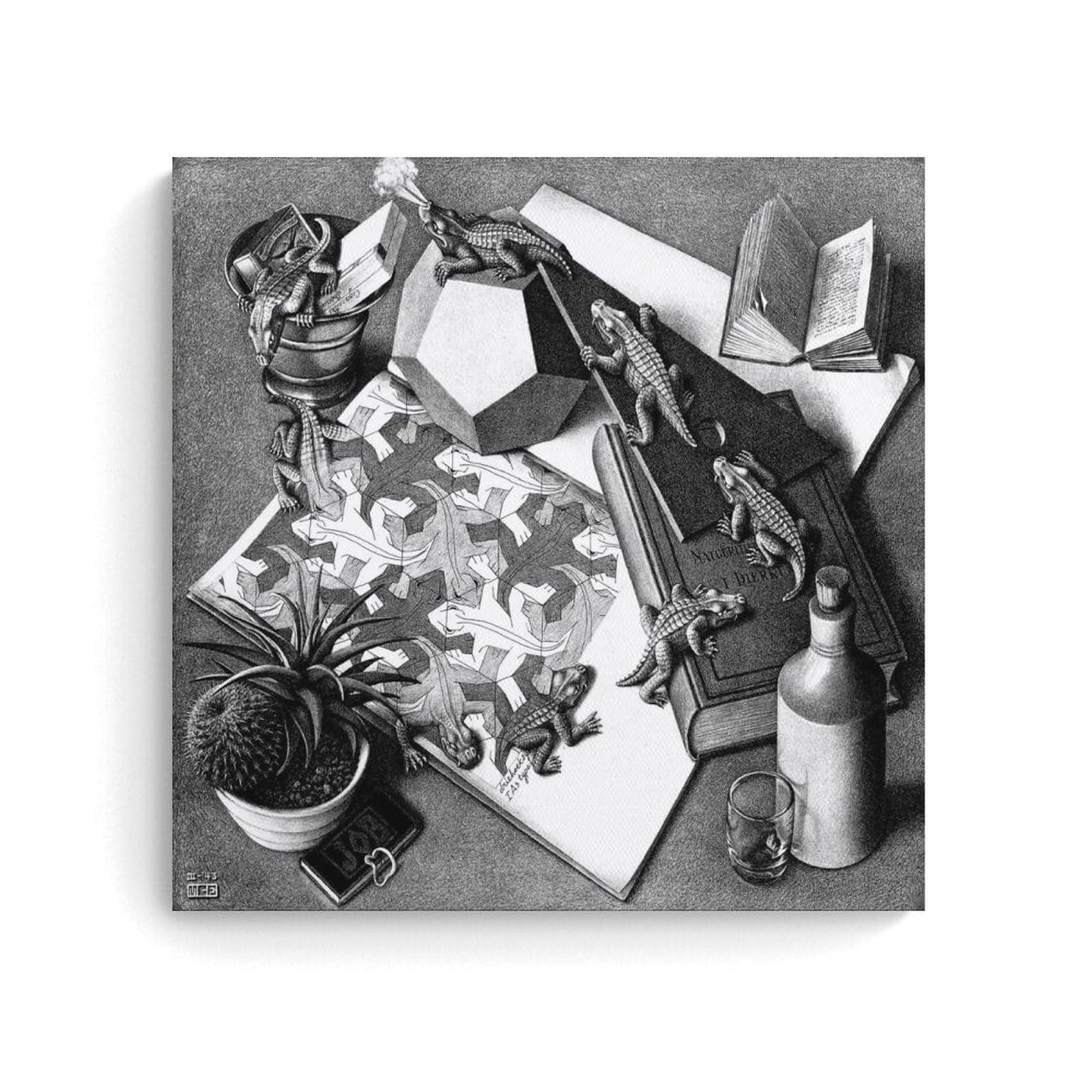 WurBu M.C. Escher Painter Artwork【Reptiles】 Printed Posters Wall Art Picture Painting Canvas Prints Artworks Bedroom Living Room Decor 20x20inch(50x50cm)