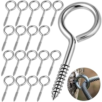 YGAOHF 2.5 Inch Eye Hooks Heavy Duty, 18 Pcs 304 Stainless Steel Eye Bolts Screw in, Eye Screws for Securing Cables Wires, Hanging Lights, Indoor & Outdoor Use Silver