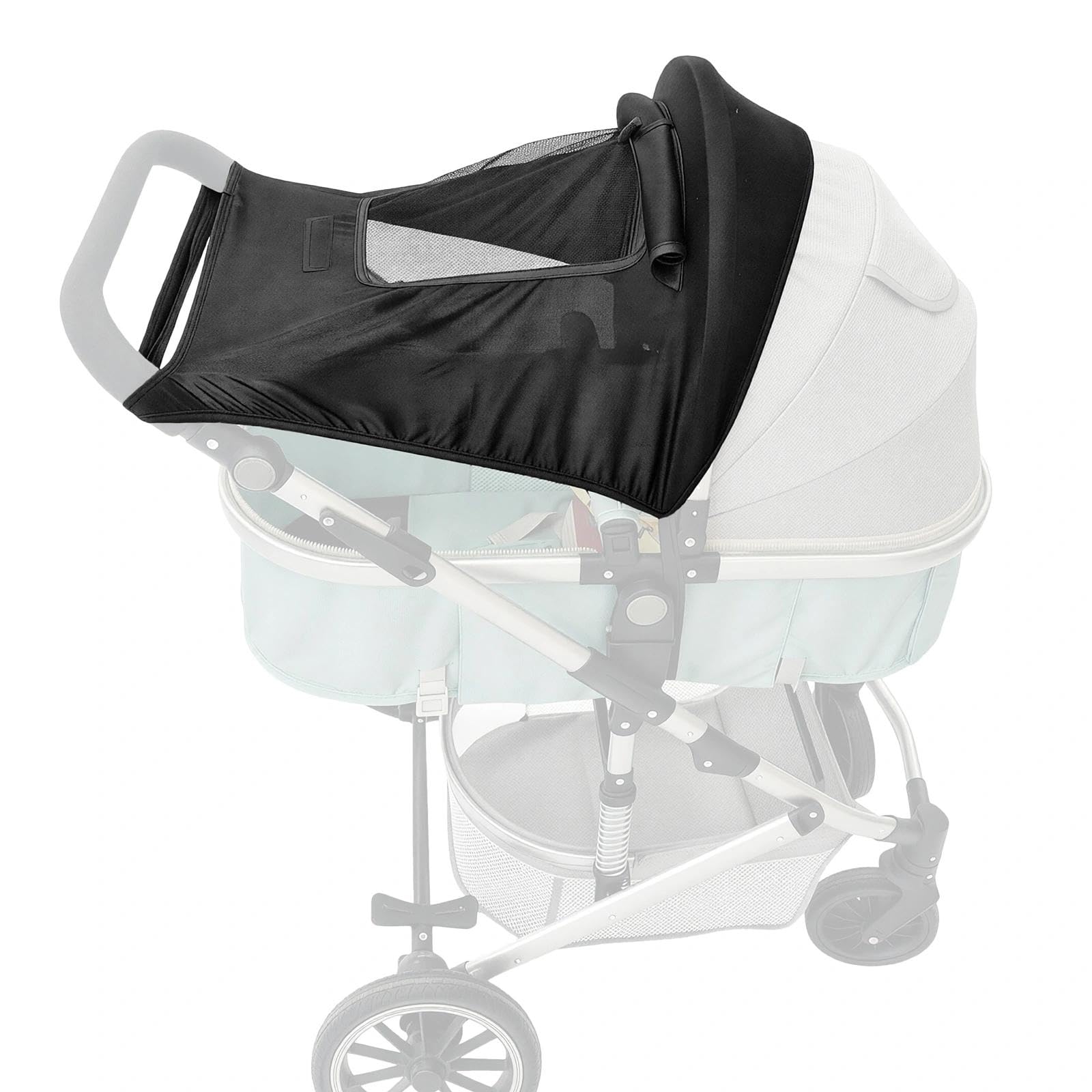 Sombrilla Carro Bebe Universal con Protección UV, Transpirable Parasol Carro Bebe con Ventana, Ajustable Universal Protector Solar Carrito Bebé, Negro