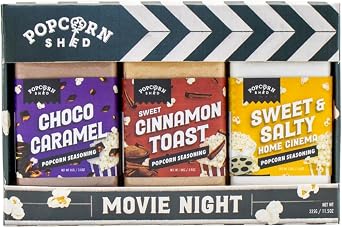 Popcorn Shed Movie Night Popcorn Seasonings 3 Flavours - Sweet and Savoury Popcorn Flavouring Variety Pack, Easy & Low Calorie Snack, Perfect for Movie Nights, Parties & Gifting