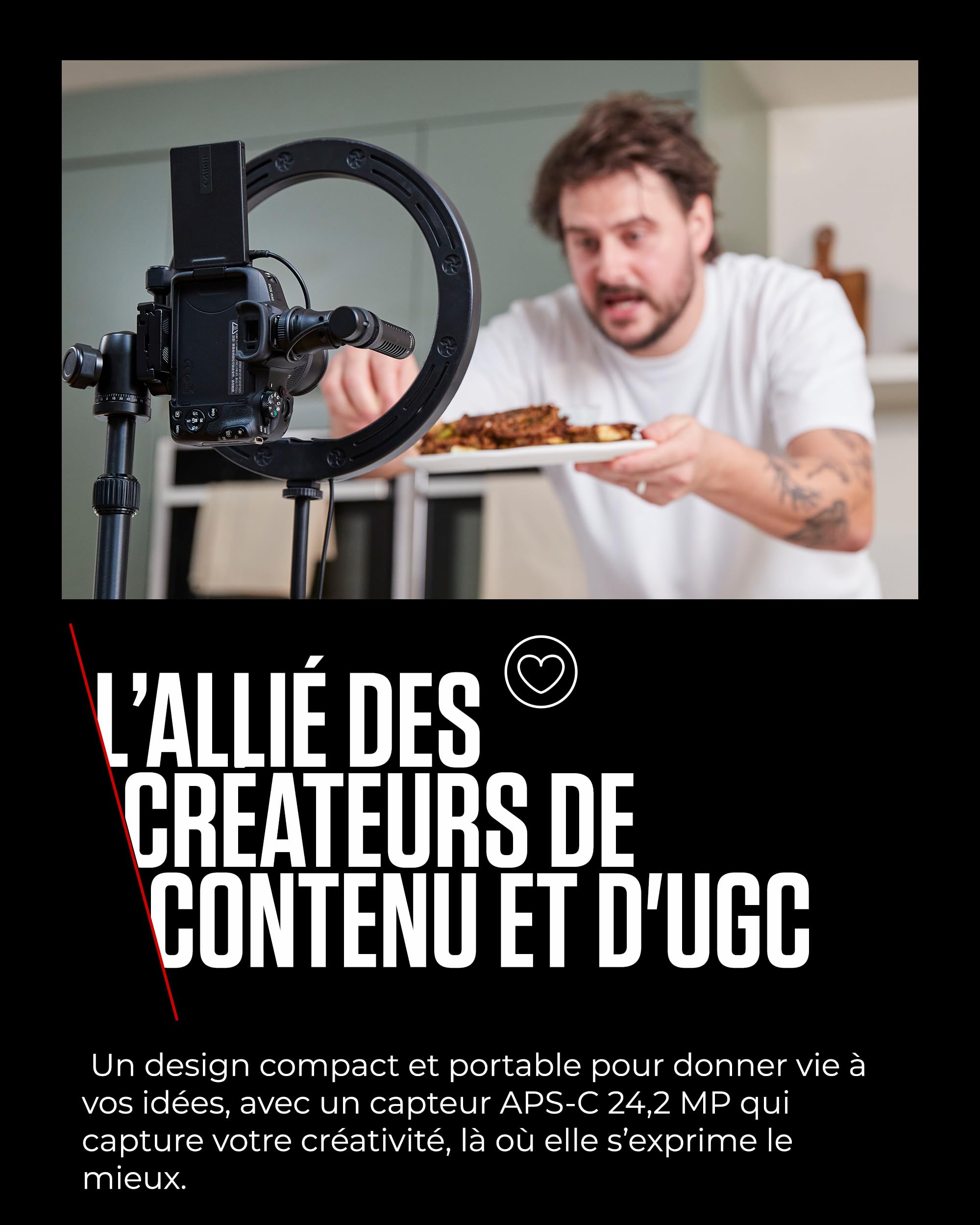 Kit créateur de Contenu UGC Canon EOS R50 - Appareil Photo Hybride APS-C 4K, Wi-FI, Bluetooth, Compact, idéal pour Le vlog, pour débutants et Professionnels