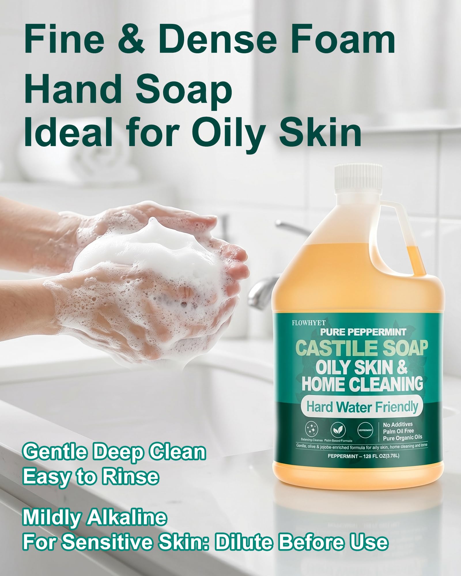 FLOWHYET EWG Verified Liquid Castile Soap, 128 Fl Oz