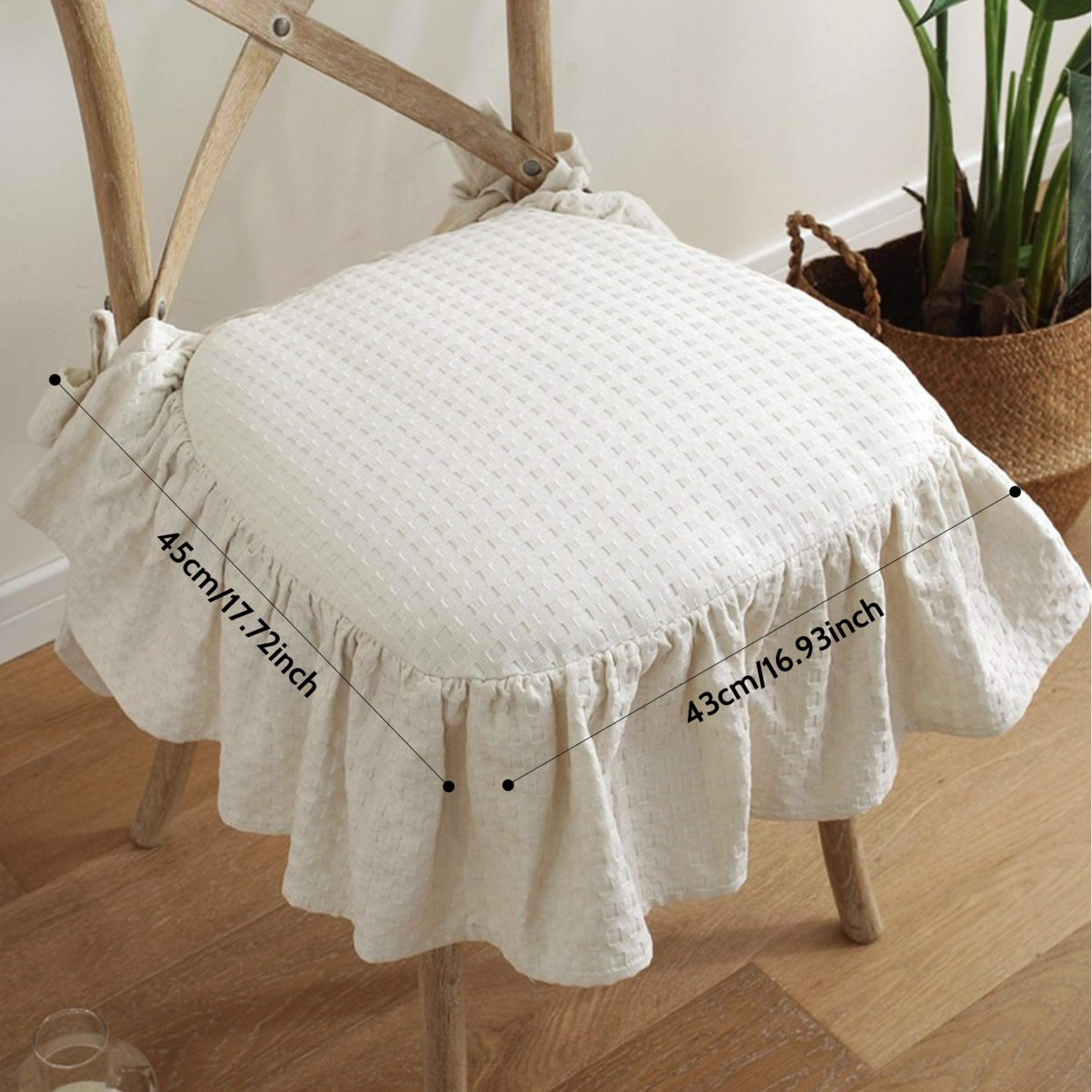 Rüschen- 43 2 x 45 7 cm schäumte Baumwolle Esszimmer mit rutschfestem Band abnebares waschbares Sitzpolster mit Reißverschluss