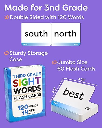 Miniatura 2 de Tarjetas flash de 3er grado  120 palabras de alta frecuencia de la lista de palabras a la vista de Dolch y Fry's para edades de 8 a 9 años