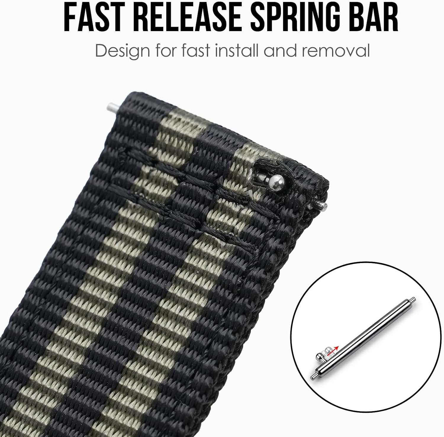 TACTICAL FROG Nylon Watch Band 24mm Watch Strap Replacement for Men Women Military Watch Straps With Stainless Steel Buckle,Blackgrey